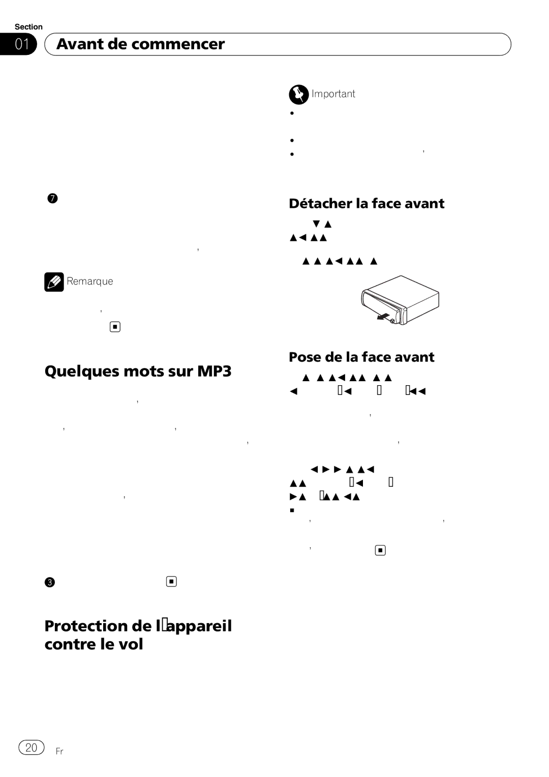 Pioneer DEH-1900MP operation manual Avant de commencer, Quelques mots sur MP3, Protection de l’appareil contre le vol 