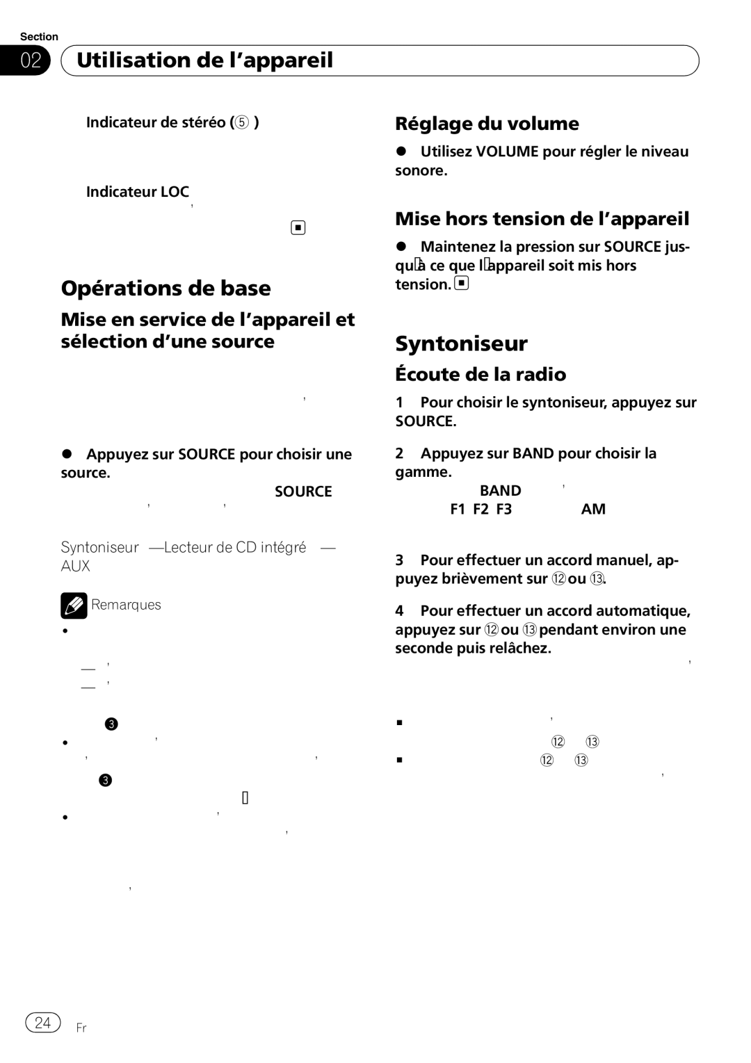 Pioneer DEH-1900MP operation manual Opérations de base, Syntoniseur 