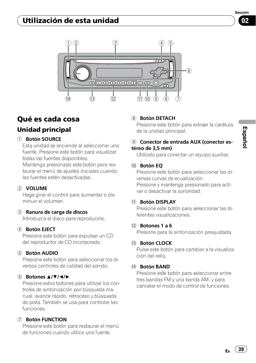 Pioneer DEH-1900MP operation manual Utilización de esta unidad Qué es cada cosa, Unidad principal 