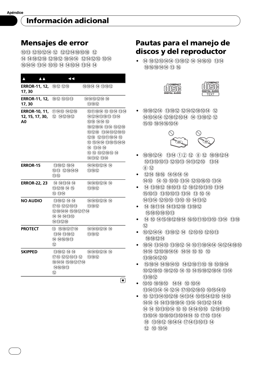 Pioneer DEH-1900MP operation manual Discos y del reproductor, Cuando contacte con su concesionario o con 