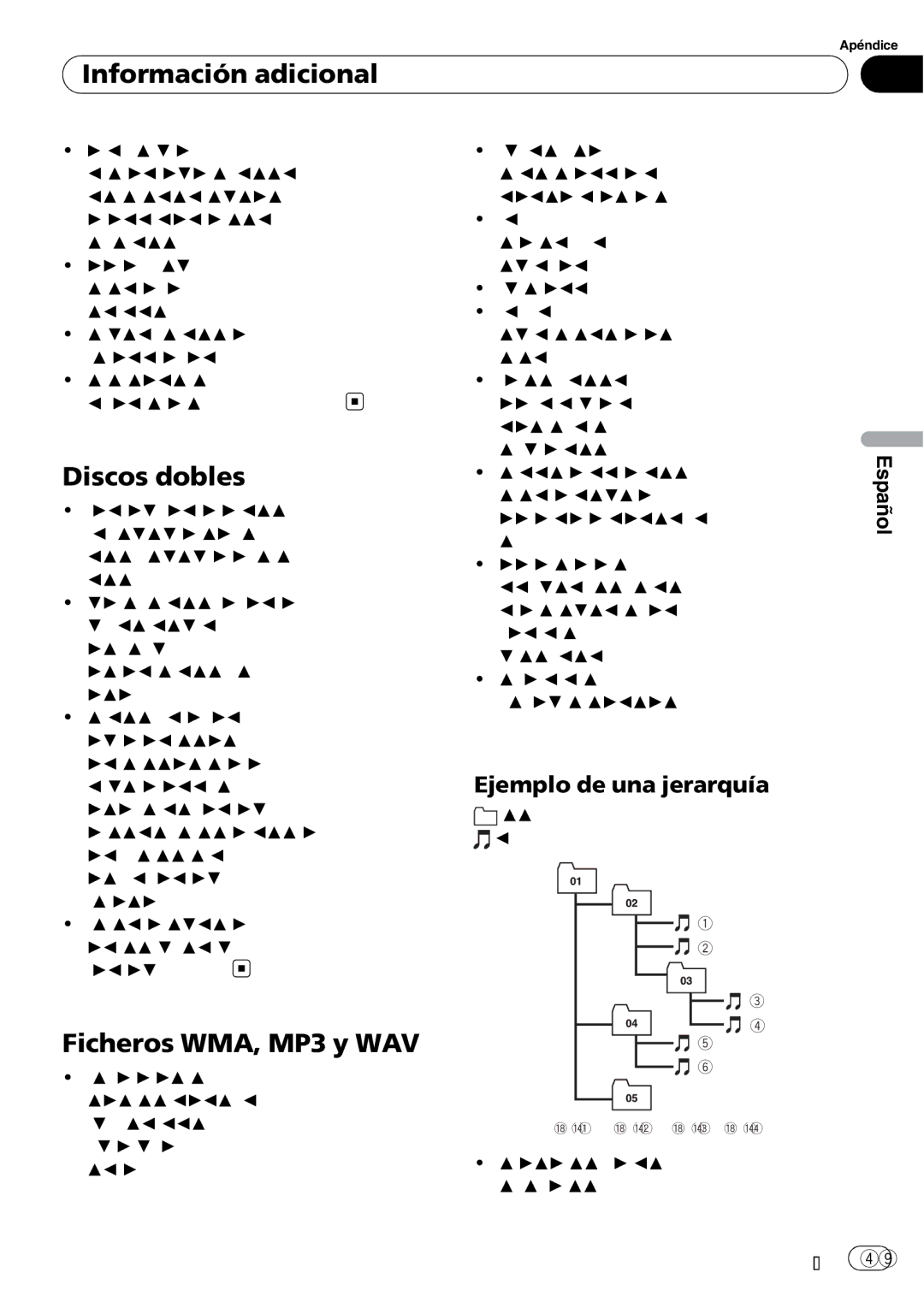 Pioneer DEH-1900MP operation manual Información adicional, Discos dobles, Ficheros WMA, MP3 y WAV, Ejemplo de una jerarquía 