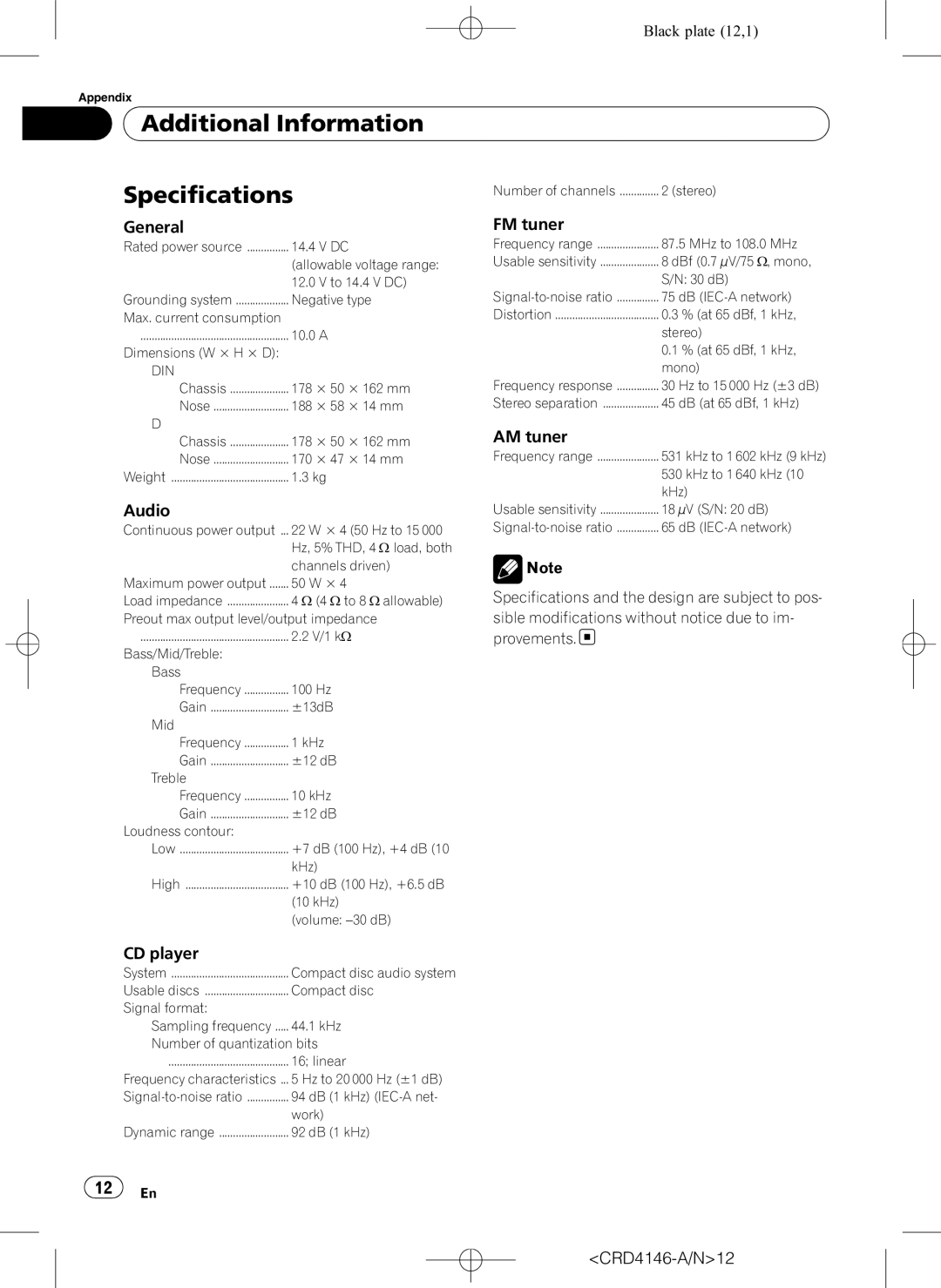 Pioneer DEH-1950 operation manual Additional Information Specifications, General FM tuner 