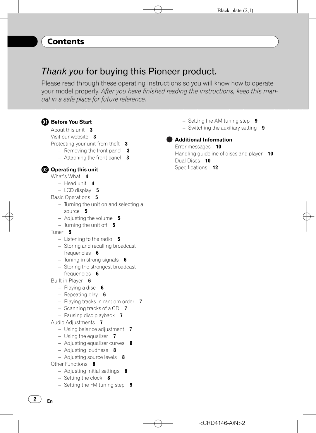 Pioneer DEH-1950 operation manual Thank you for buying this Pioneer product, Contents 