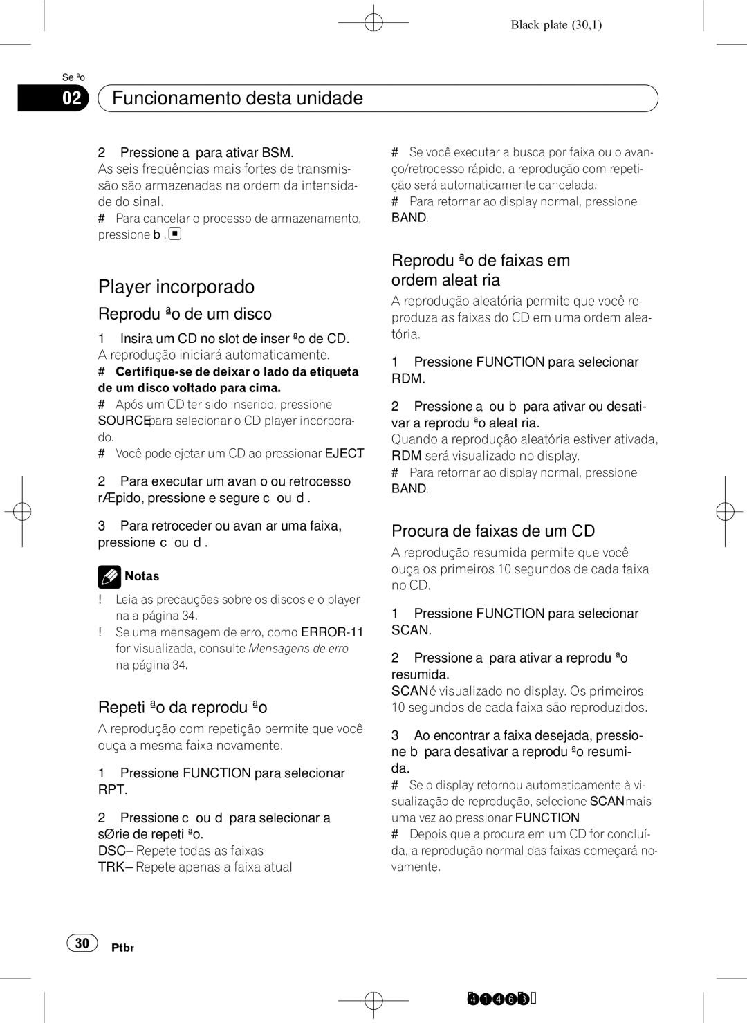 Pioneer DEH-1950 Player incorporado, Reprodução de um disco, Repetição da reprodução, Procura de faixas de um CD 