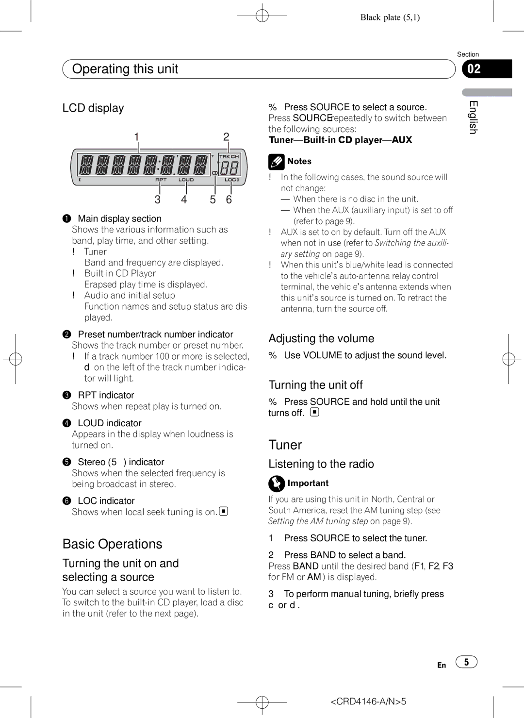 Pioneer DEH-1950 operation manual Operating this unit, Basic Operations, Tuner 