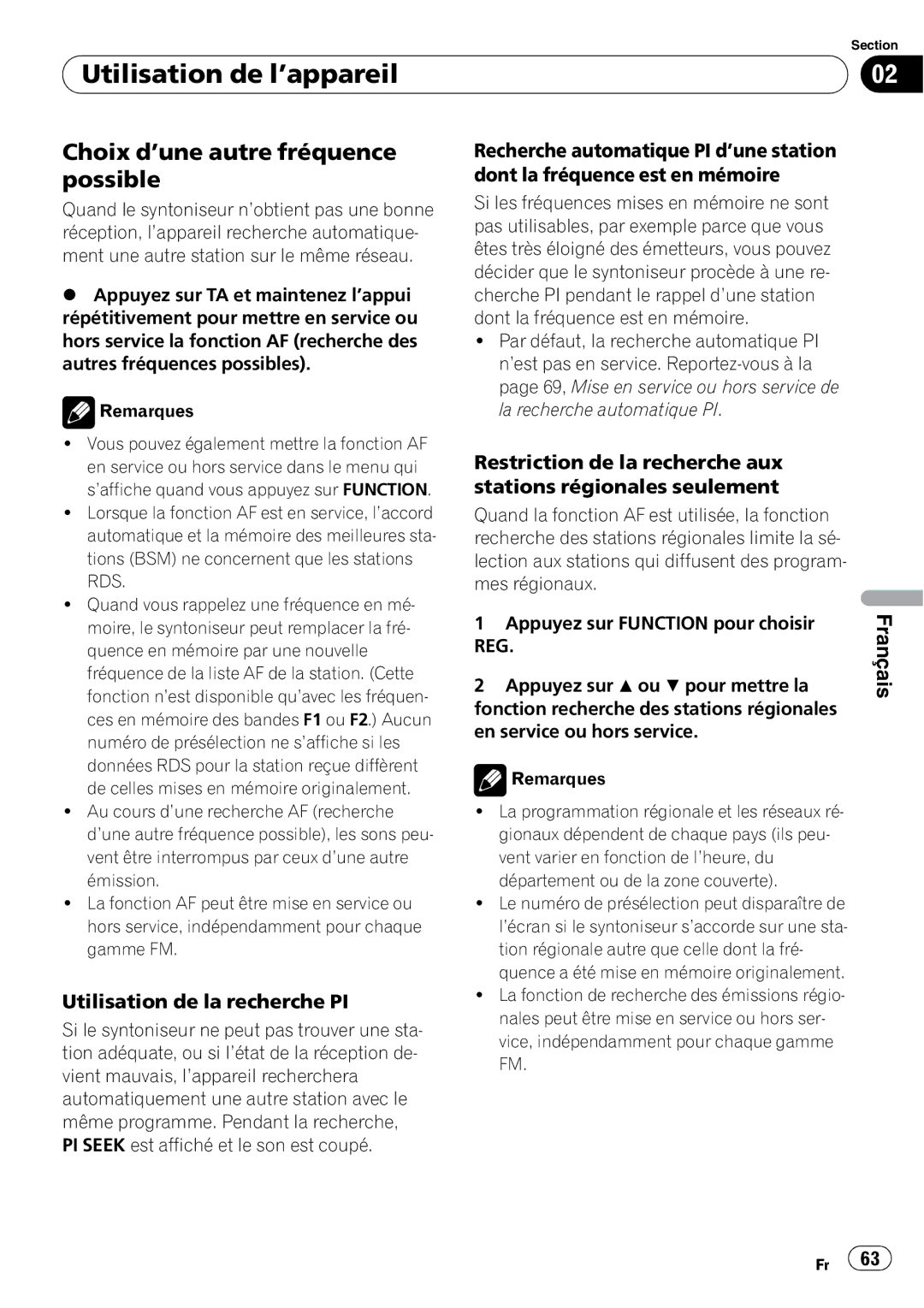 Pioneer DEH-2000MP operation manual Choix d’une autre fréquence possible, Utilisation de la recherche PI 