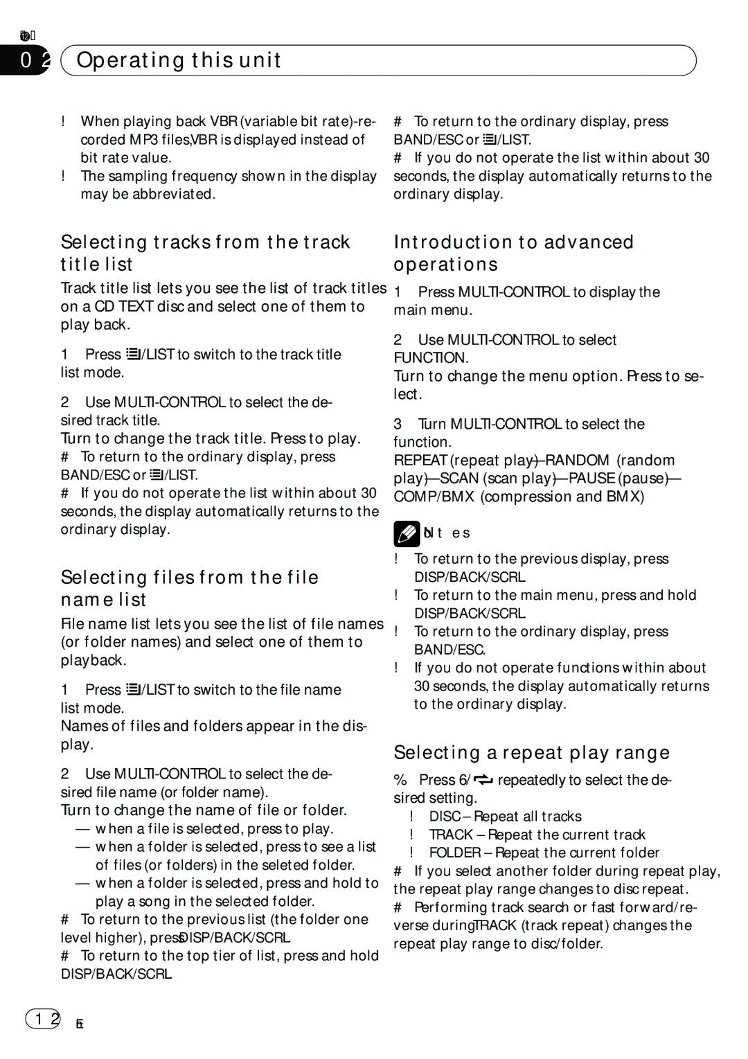 Pioneer DEH-2100IB owner manual Selecting tracks from the track title list, Selecting files from the file name list, List 