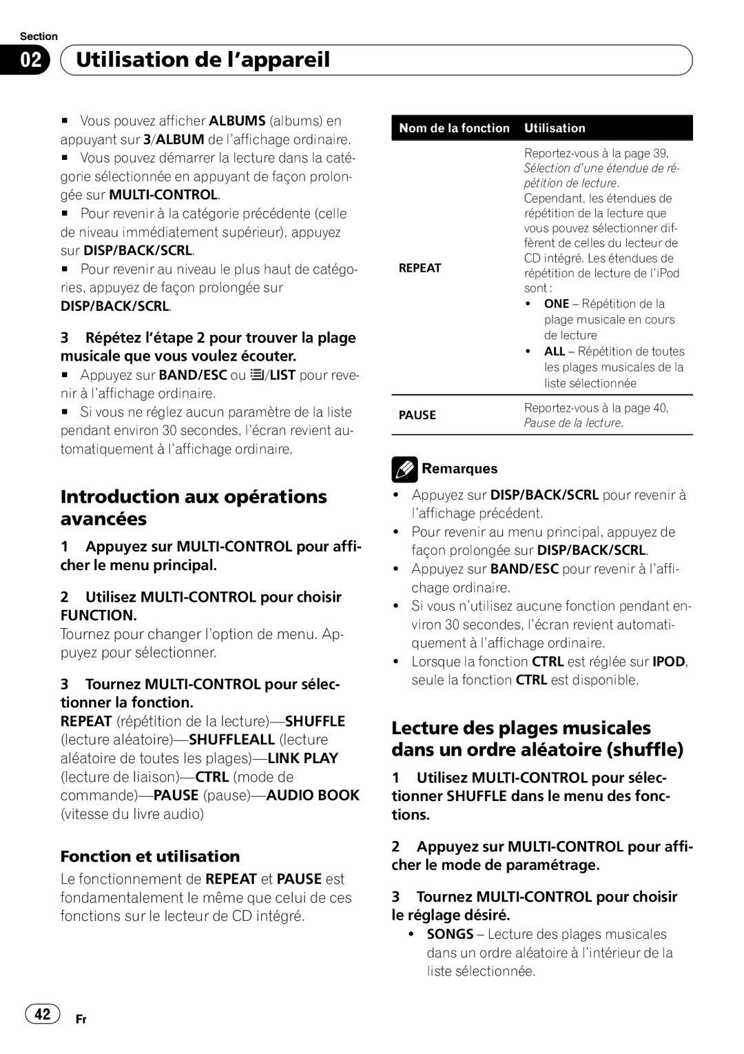 Pioneer DEH-2100IB owner manual Fonction et utilisation, Tomatiquement à l’affichage ordinaire 