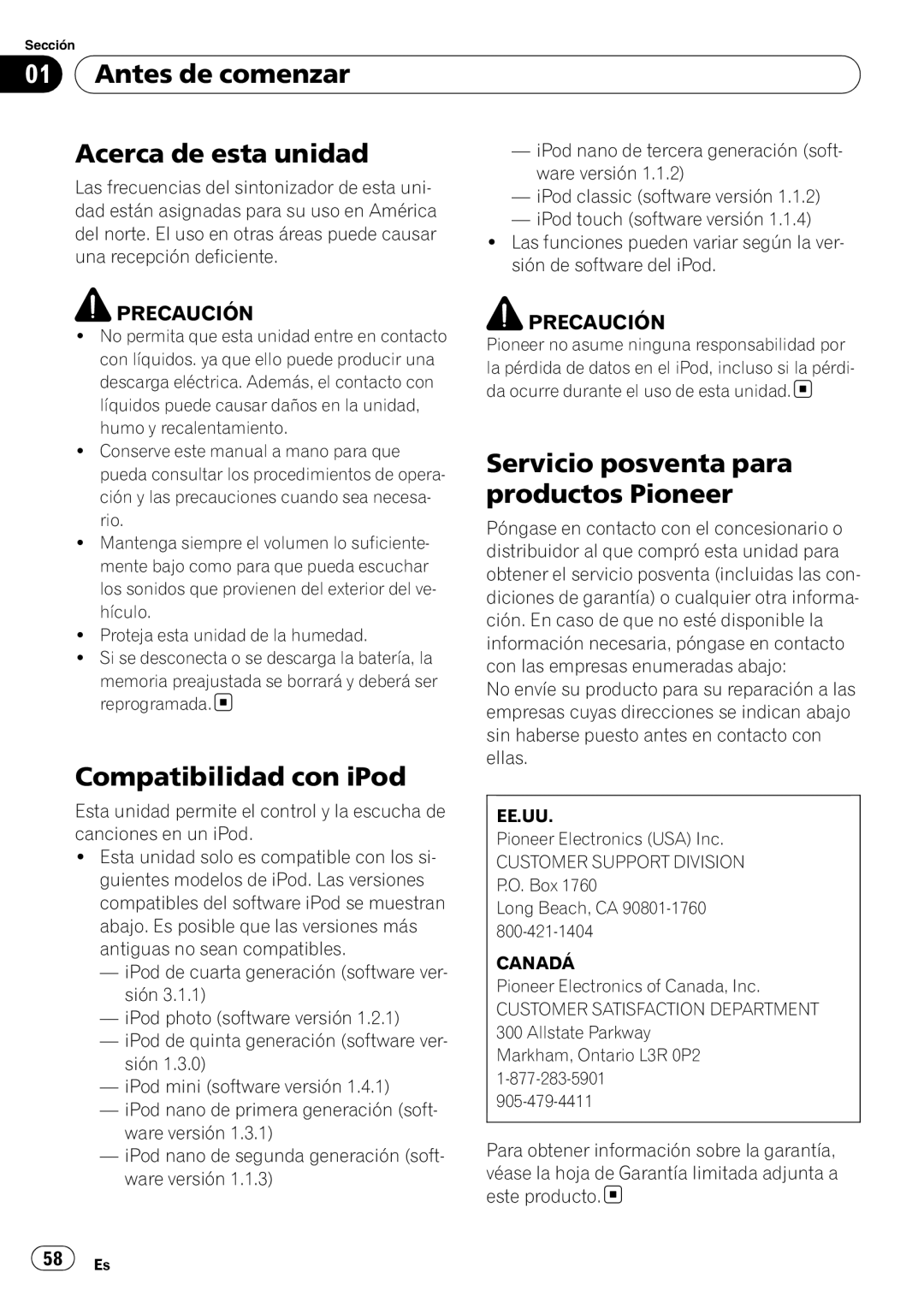 Pioneer DEH-2100IB owner manual Antes de comenzar Acerca de esta unidad, Servicio posventa para, Productos Pioneer 