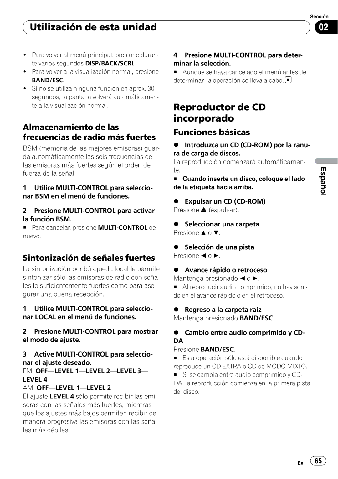 Pioneer DEH-2100IB owner manual Reproductor de CD incorporado, Almacenamiento de las frecuencias de radio más fuertes 