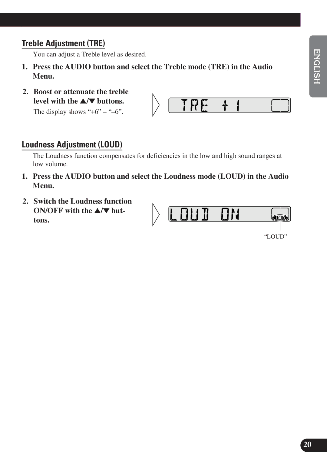 Pioneer DEH-2100R, DEH-2130R operation manual Treble Adjustment TRE, Loudness Adjustment Loud 