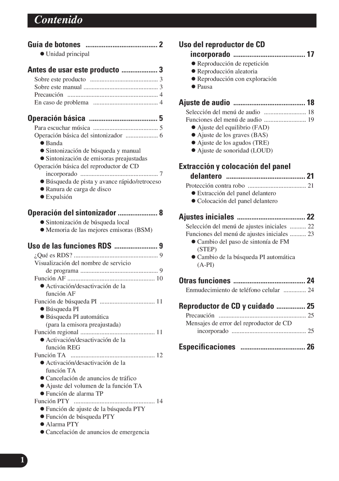 Pioneer DEH-2130R, DEH-2100R operation manual Contenido, Uso del reproductor de CD 