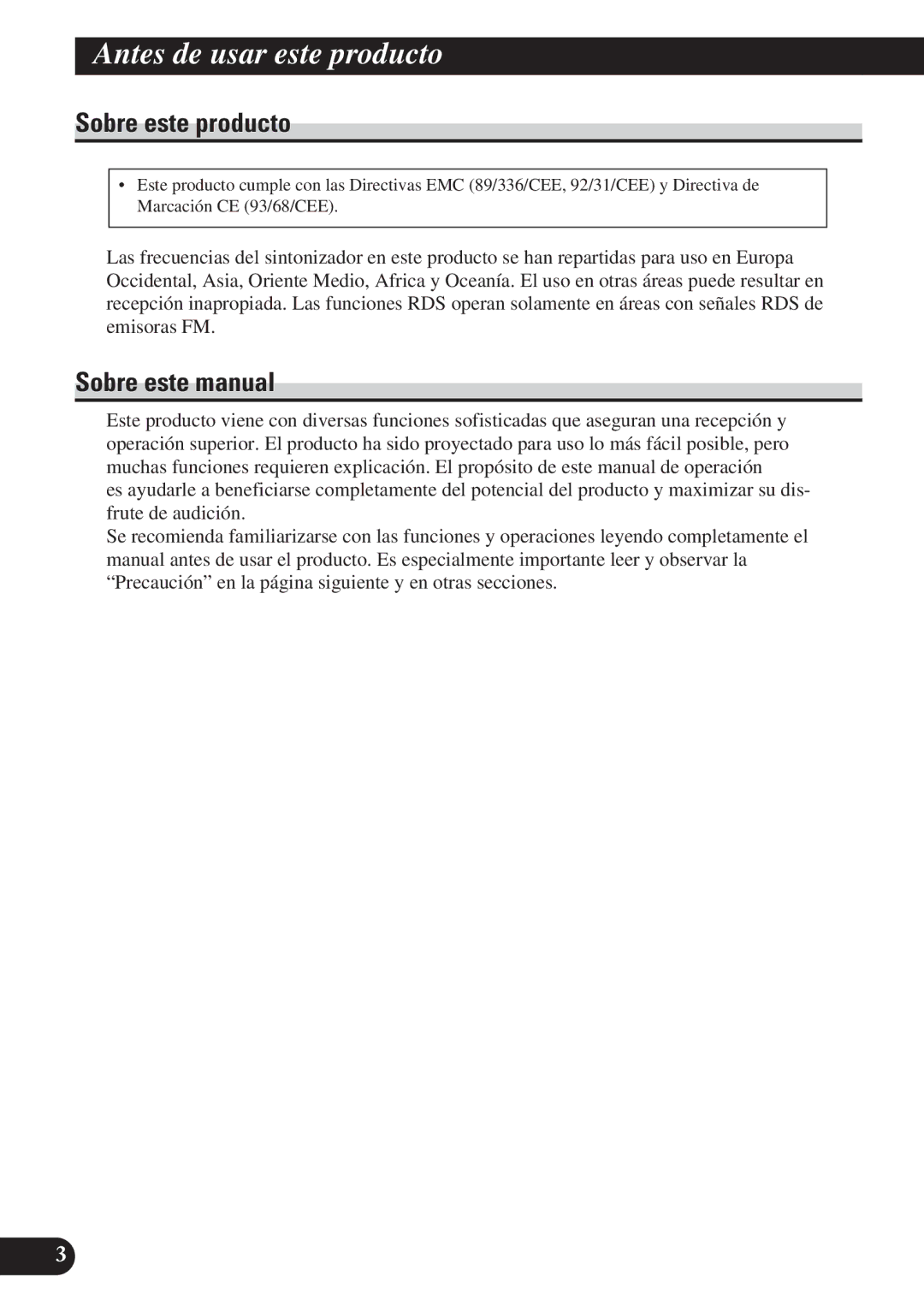 Pioneer DEH-2130R, DEH-2100R operation manual Antes de usar este producto, Sobre este producto, Sobre este manual 