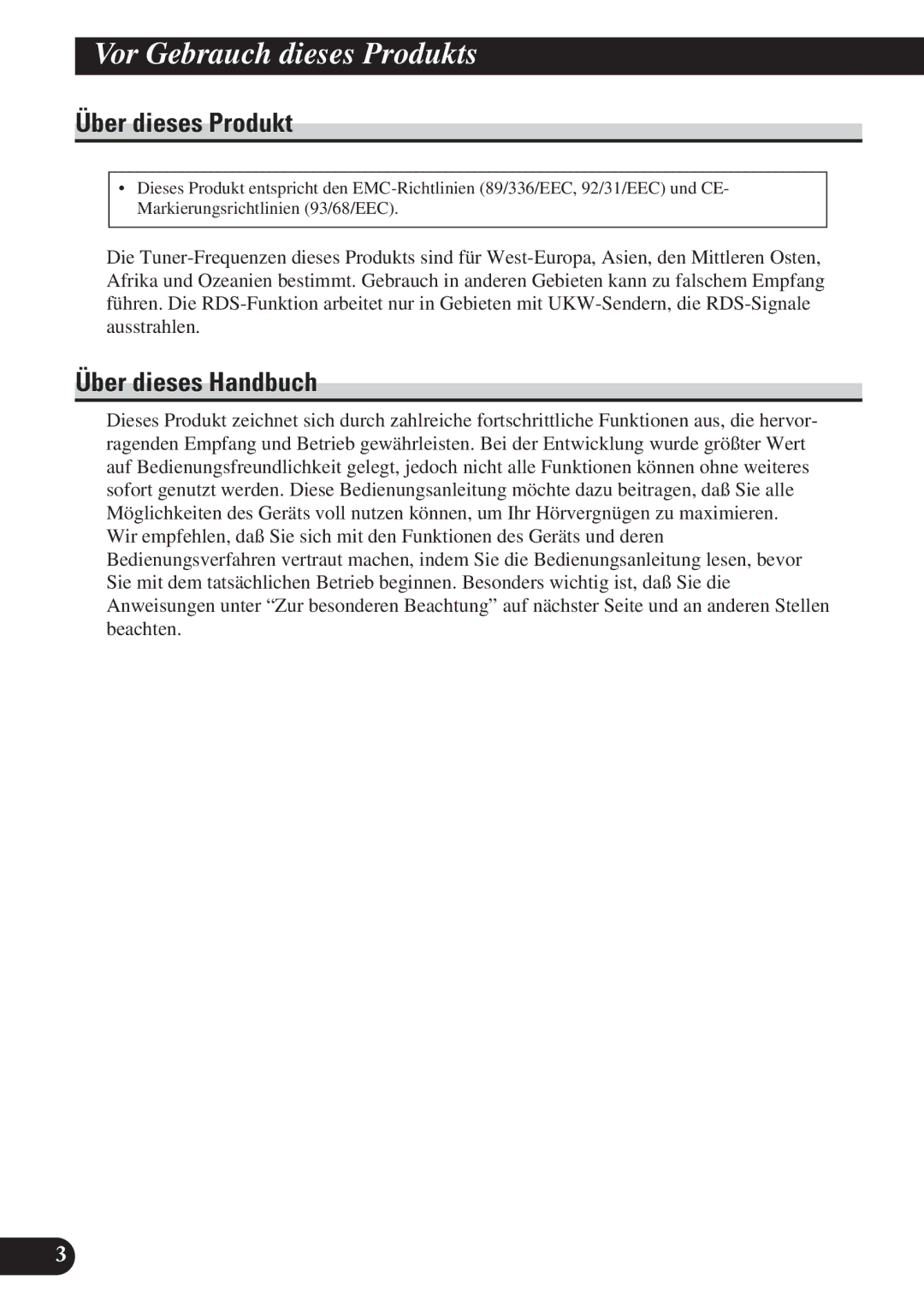 Pioneer DEH-2130R, DEH-2100R operation manual Vor Gebrauch dieses Produkts, Über dieses Produkt, Über dieses Handbuch 