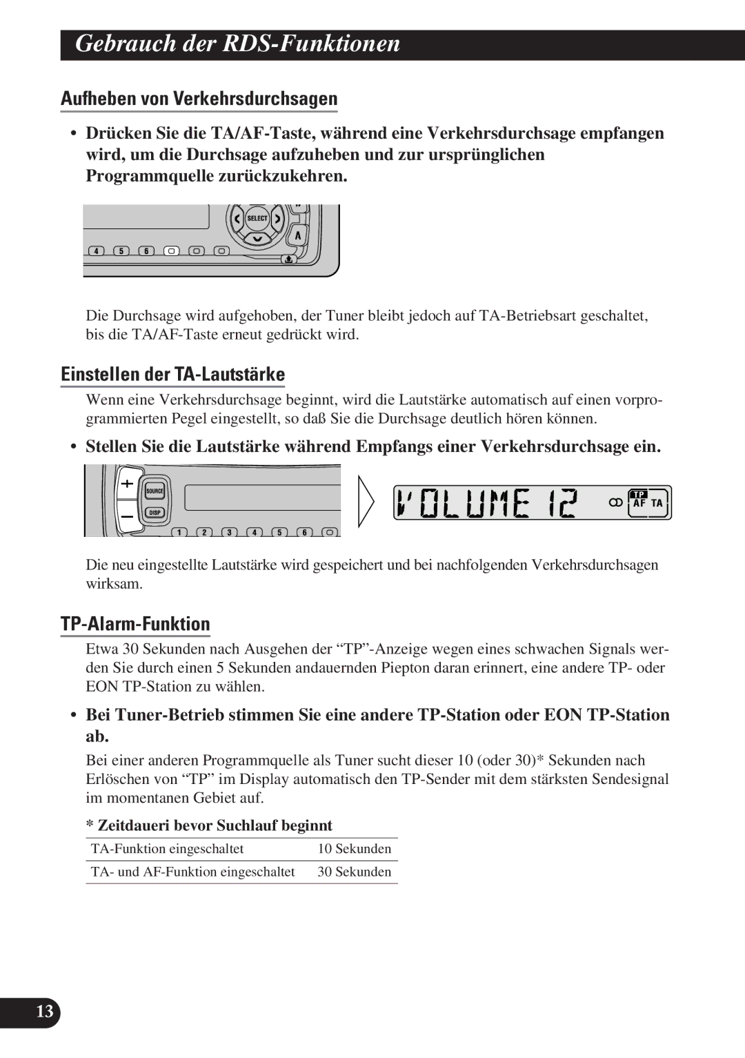 Pioneer DEH-2130R, DEH-2100R Aufheben von Verkehrsdurchsagen, Einstellen der TA-Lautstärke, TP-Alarm-Funktion 