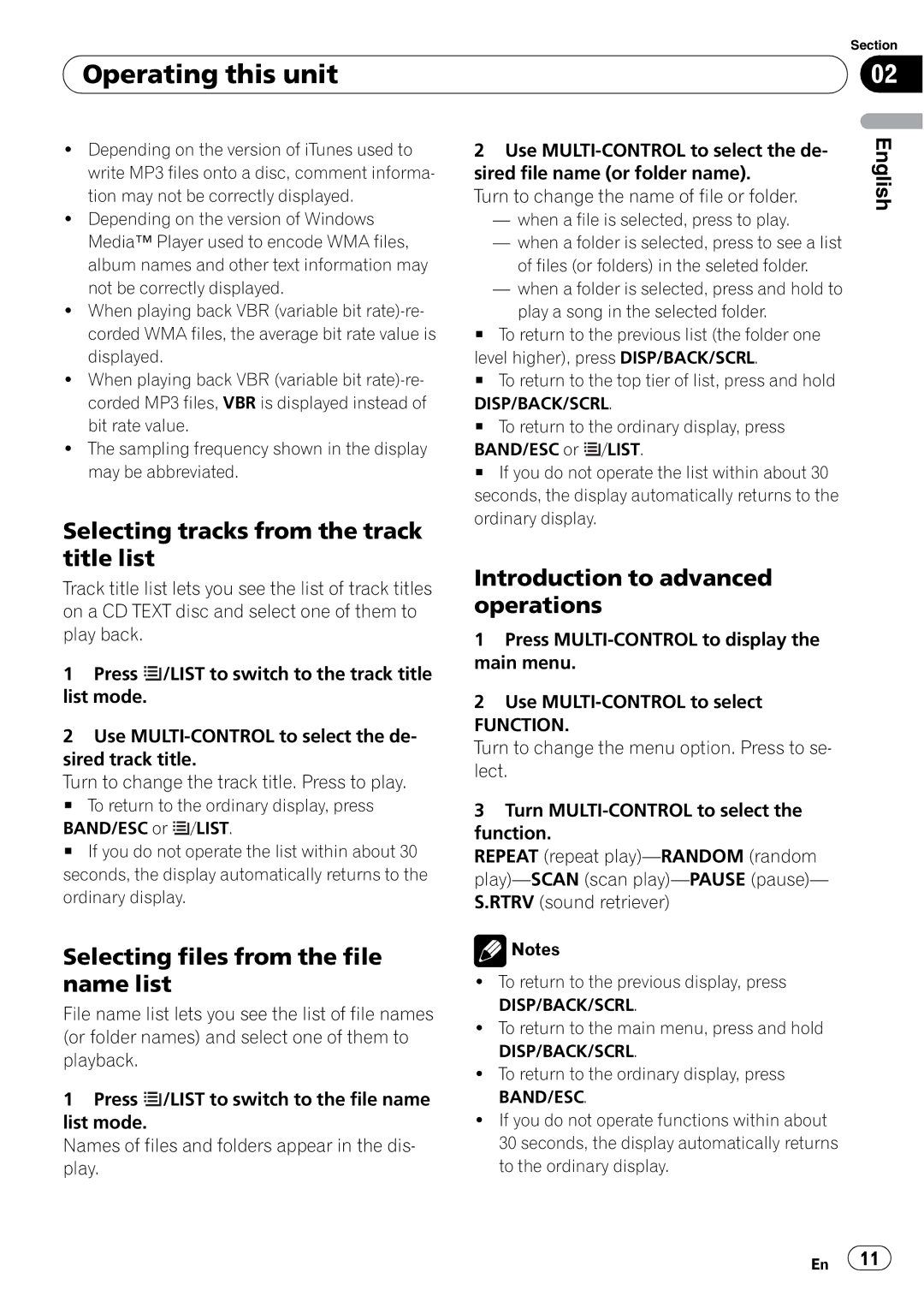 Pioneer DEH-2150UBG owner manual Selecting tracks from the track title list, Selecting files from the file name list 