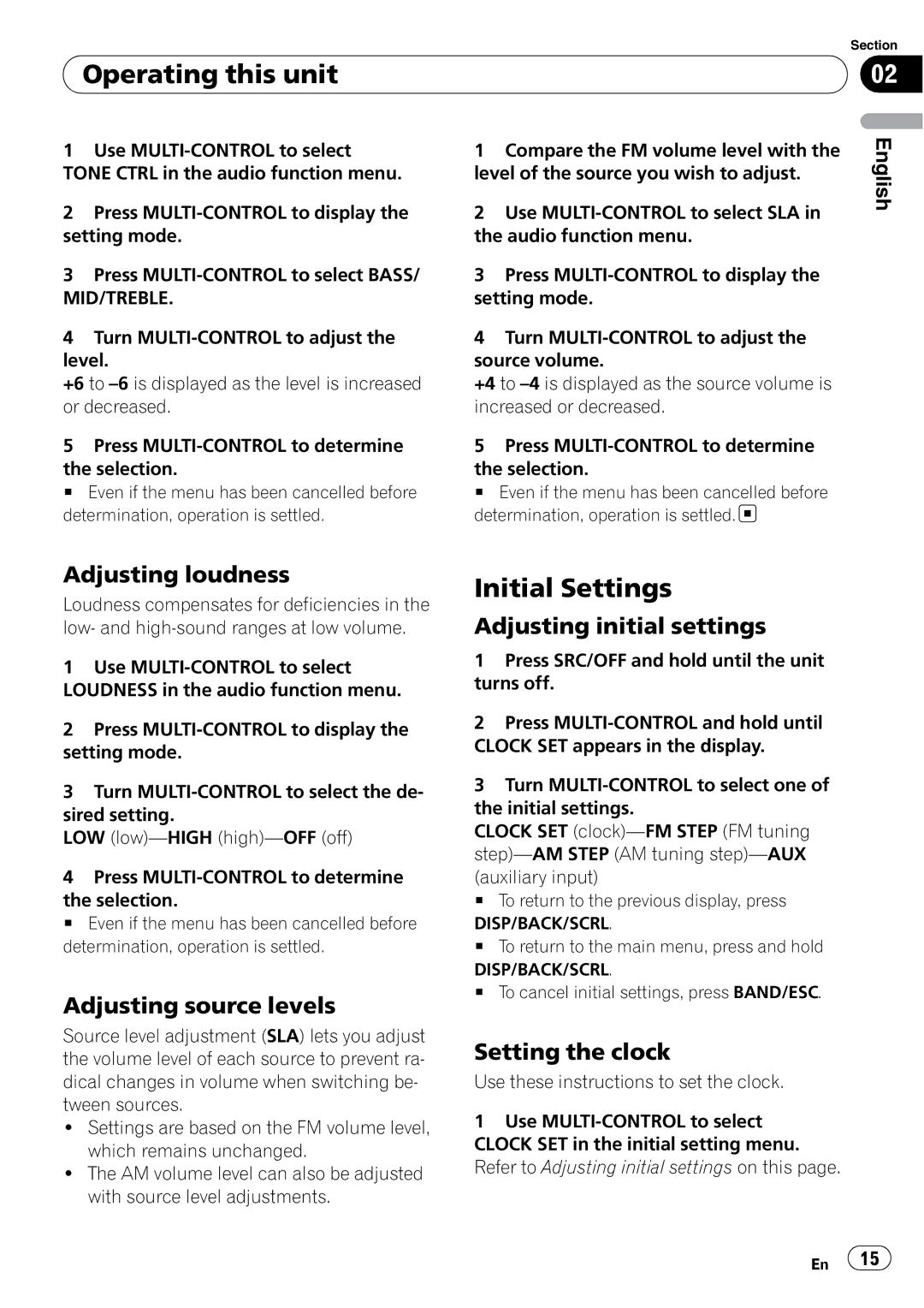 Pioneer DEH-2150UBG owner manual Initial Settings, Adjusting loudness, Adjusting source levels, Adjusting initial settings 