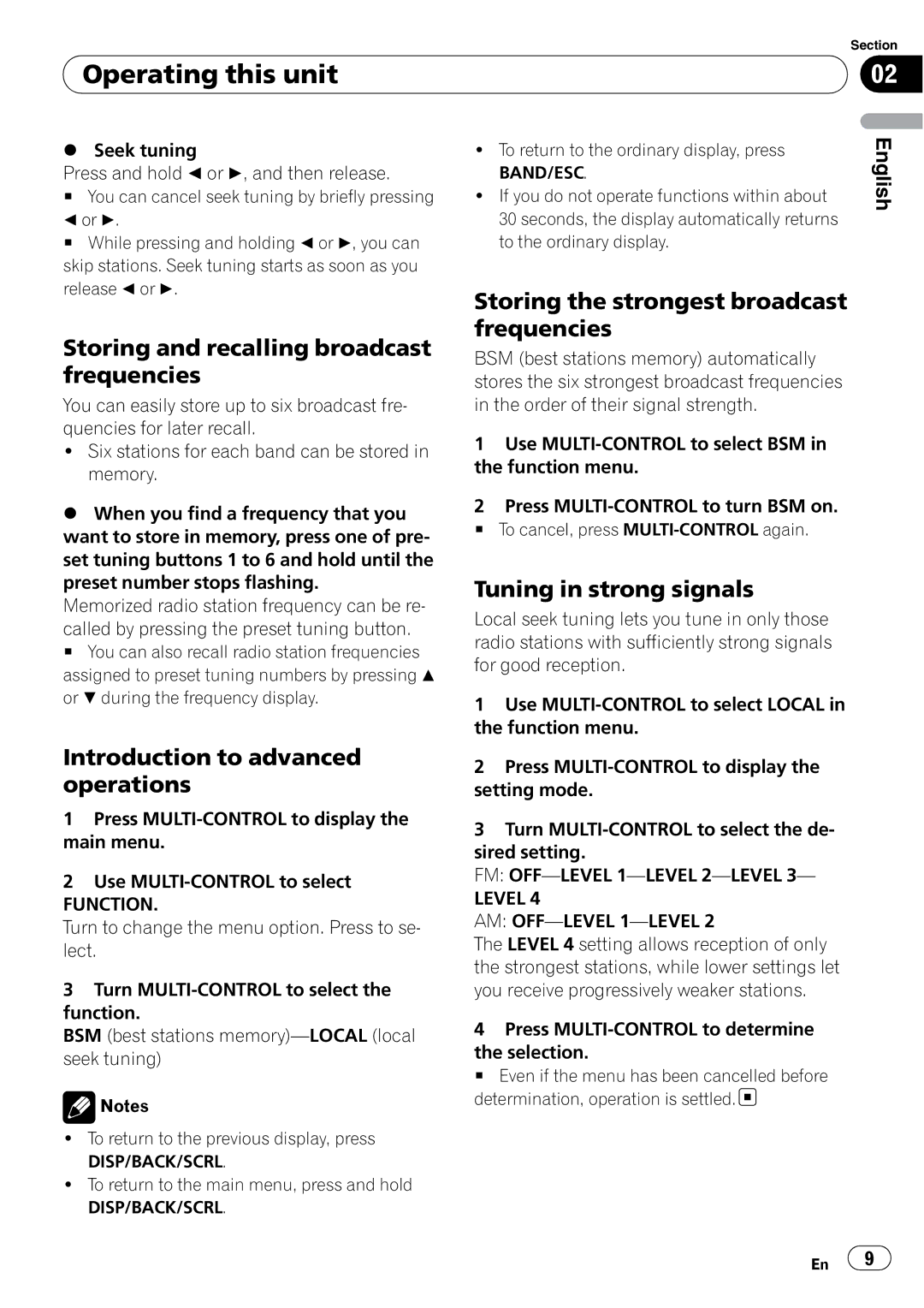 Pioneer DEH-2150UBG owner manual Storing and recalling broadcast frequencies, Storing the strongest broadcast frequencies 