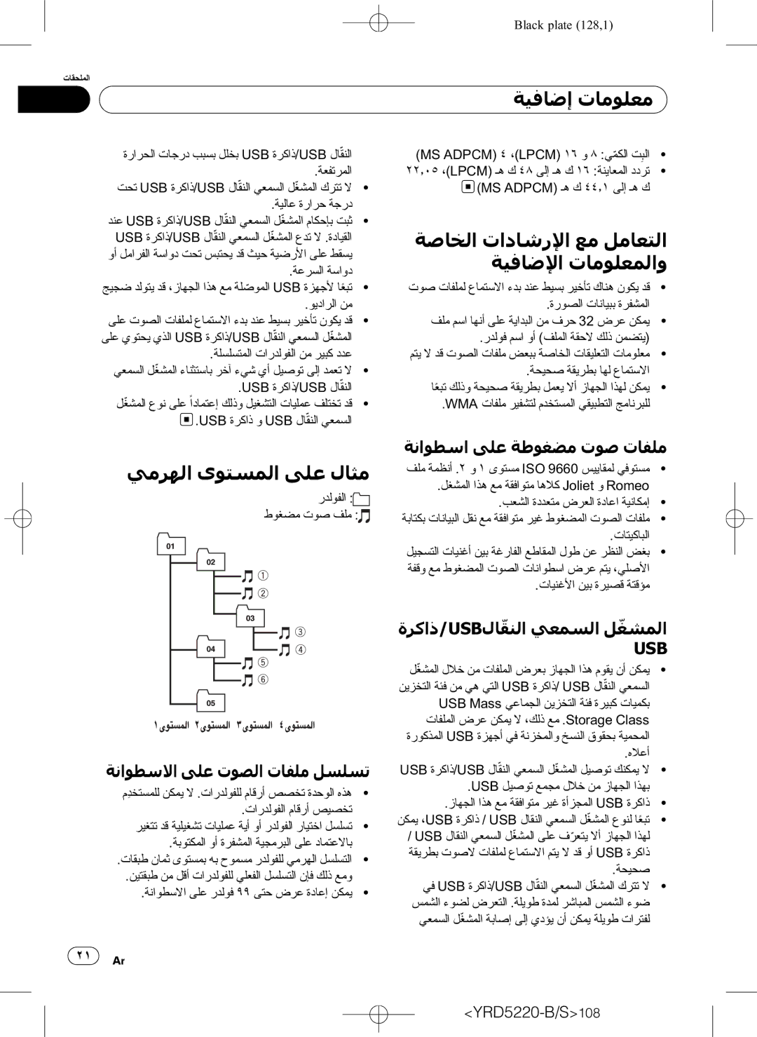 Pioneer DEH-2150UB owner manual ﺔﺻﺎﺨﻟﺍ ﺕﺍﺩﺎﺷﺭﻹﺍ ﻊﻣ ﻞﻣﺎﻌﺘﻟﺍ, ﺔﻴﻓﺎﺿﻹﺍ ﺕﺎﻣﻮﻠﻌﻤﻟﺍﻭ, ﻲﻣﺮﻬﻟﺍ ﻯﻮﺘﺴﻤﻟﺍ ﻰﻠﻋ ﻝﺎﺜﻣ 