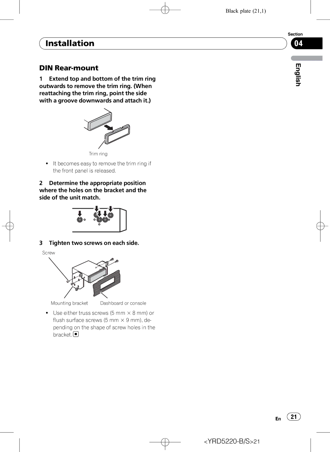 Pioneer DEH-2150UB owner manual DIN Rear-mount, Pending on the shape of screw holes in the bracket 