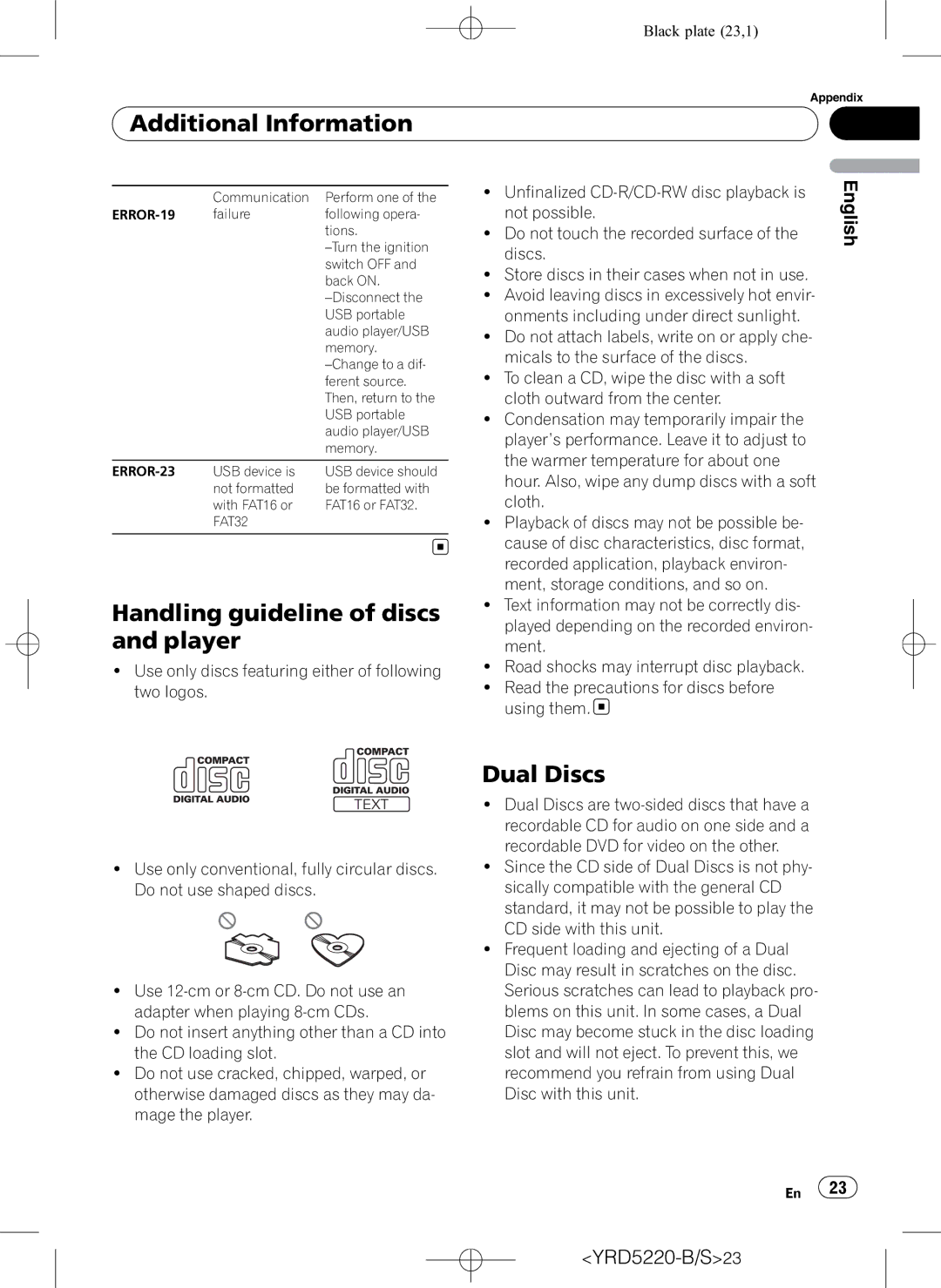 Pioneer DEH-2150UB owner manual Additional Information, Handling guideline of discs and player, Dual Discs 