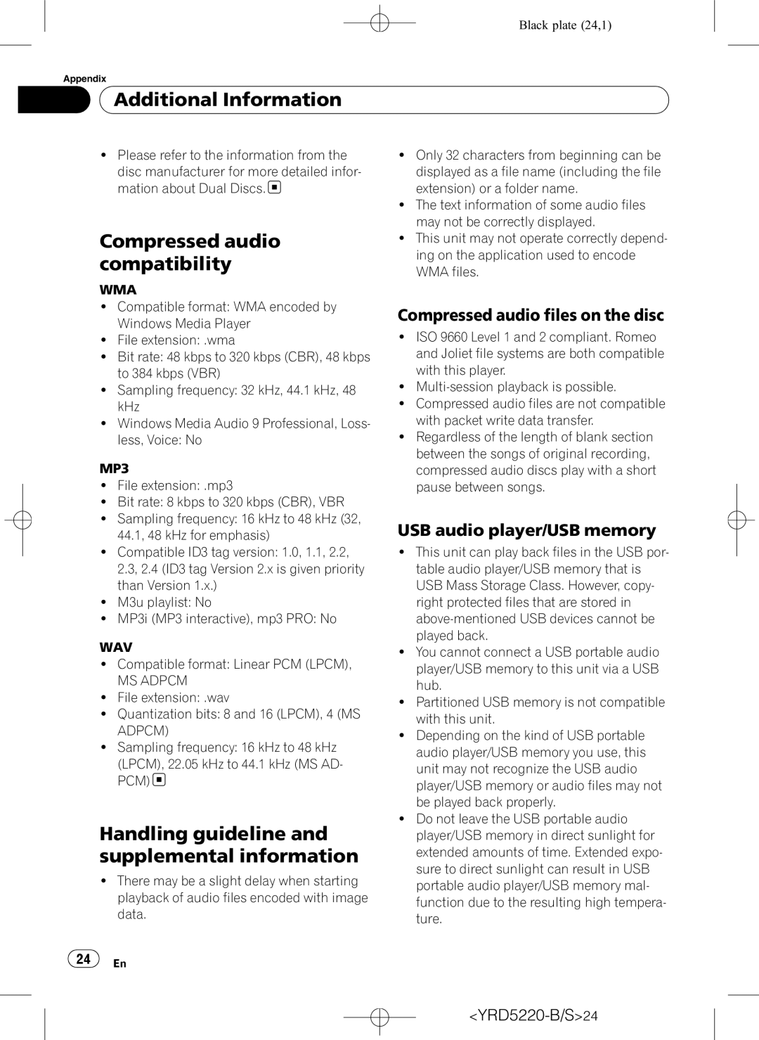 Pioneer DEH-2150UB owner manual Compressed audio compatibility, Handling guideline and supplemental information 