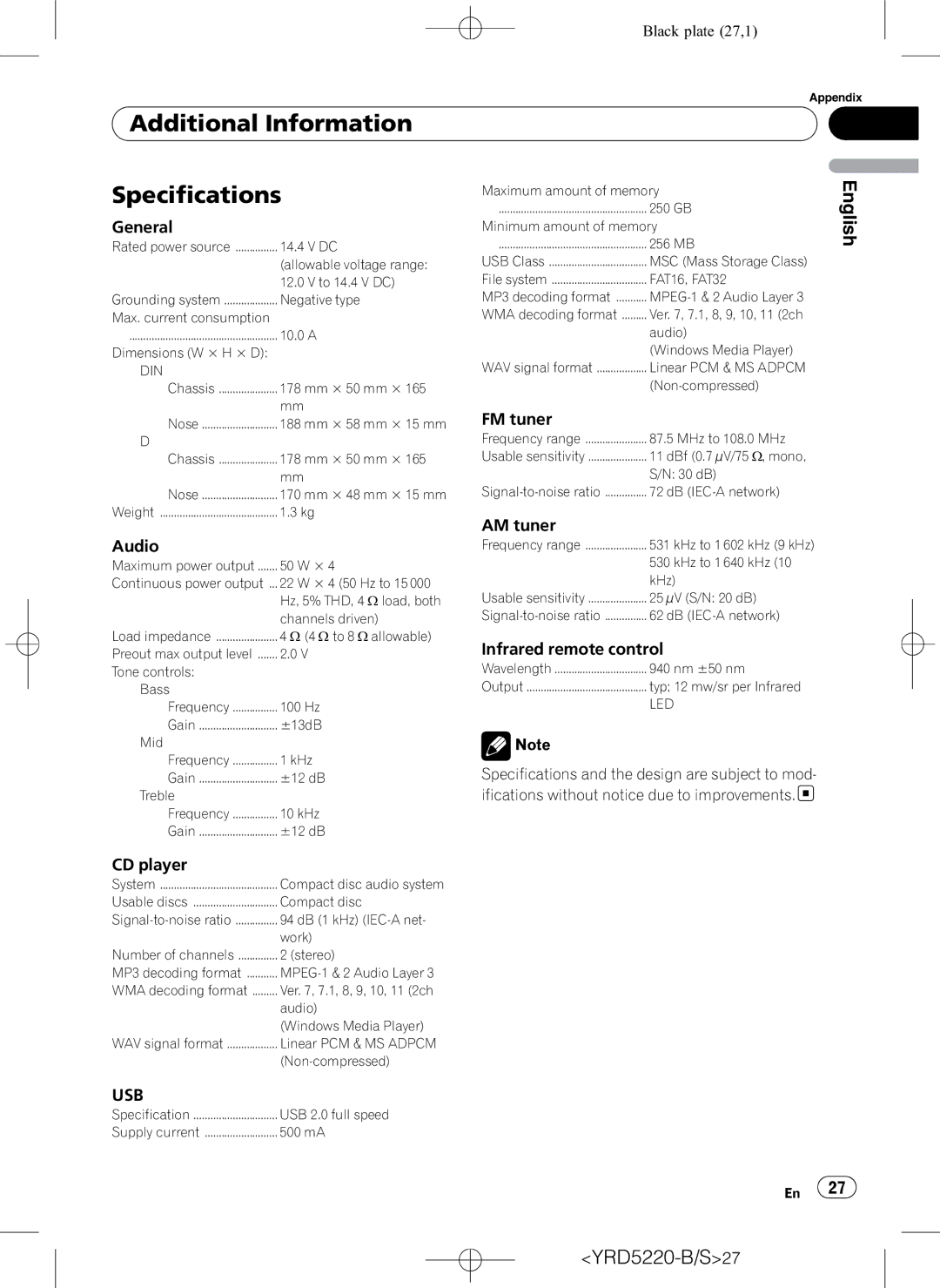 Pioneer DEH-2150UB owner manual Additional Information Specifications, Usb 