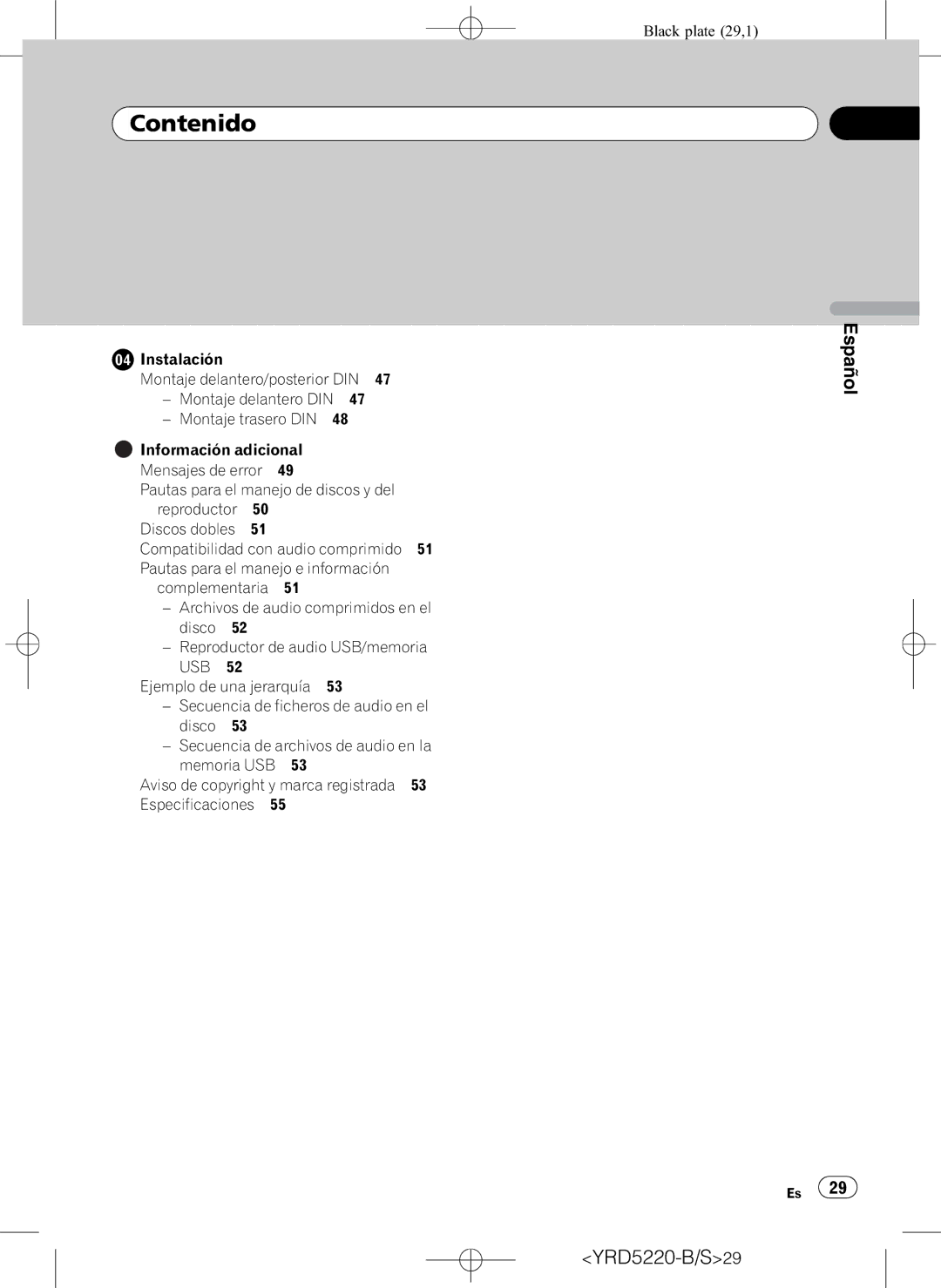 Pioneer DEH-2150UB owner manual Español YRD5220-B/S29 