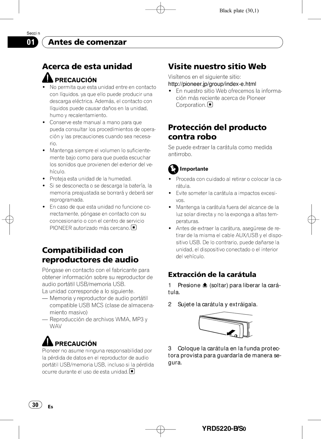 Pioneer DEH-2150UB owner manual Compatibilidad con reproductores de audio, Protección del producto contra robo 