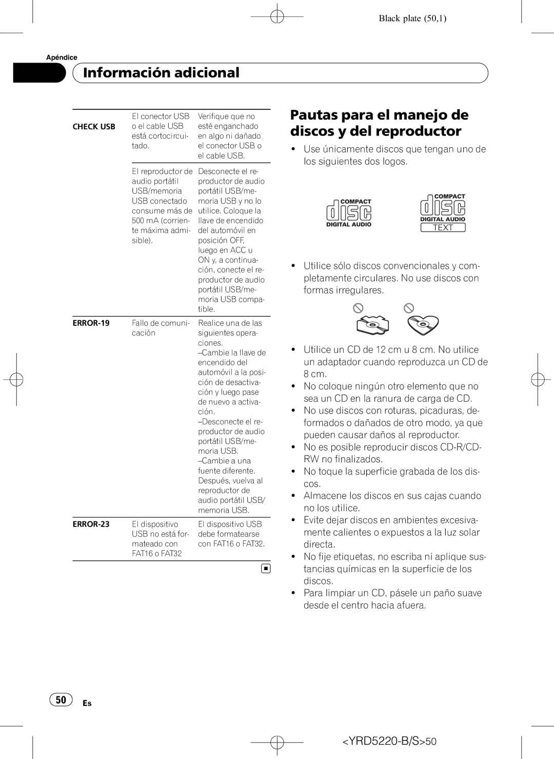 Pioneer DEH-2150UB owner manual Información adicional, Pautas para el manejo de discos y del reproductor 