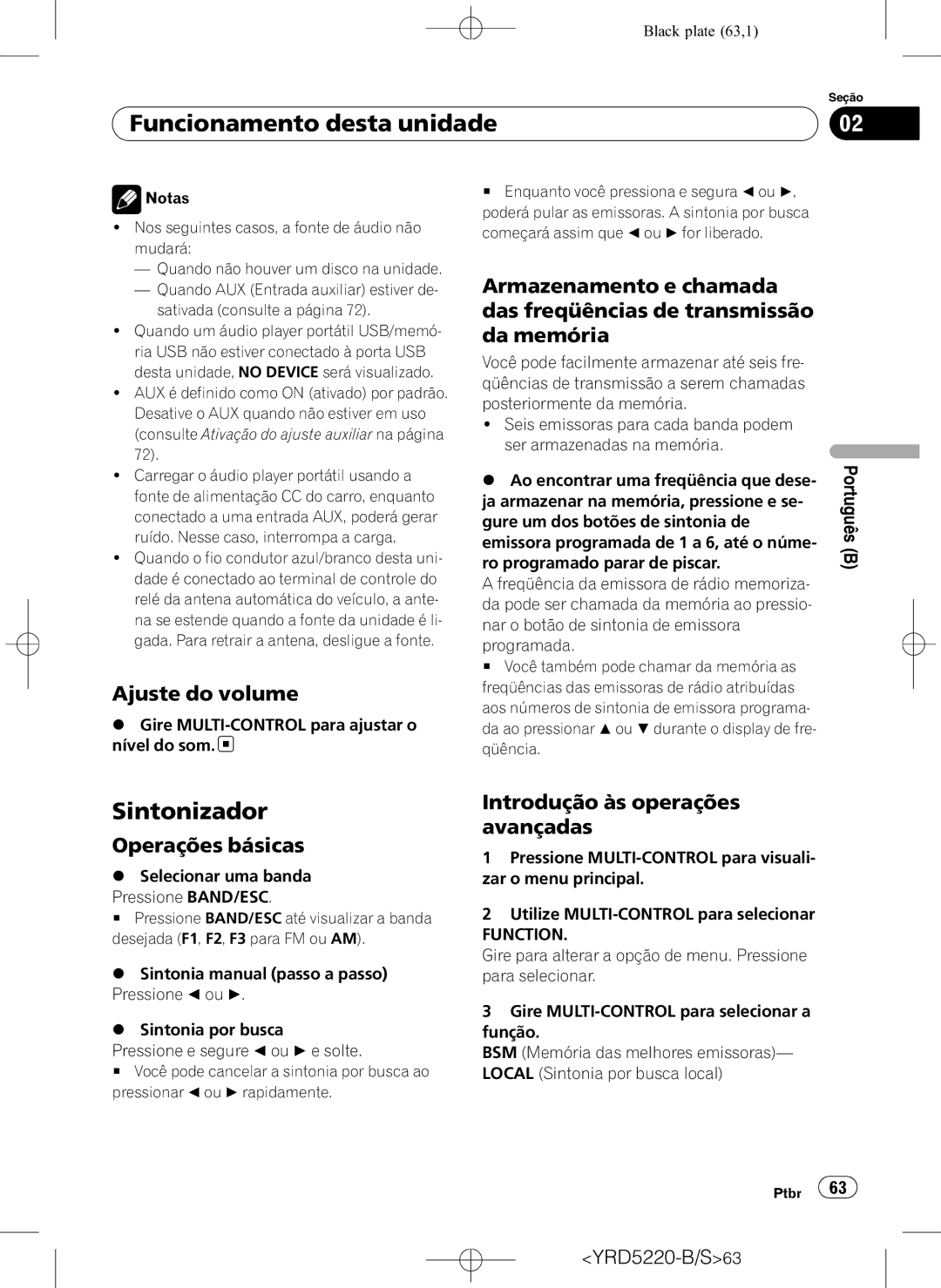 Pioneer DEH-2150UB owner manual Ajuste do volume, Operações básicas, Introdução às operações avançadas 