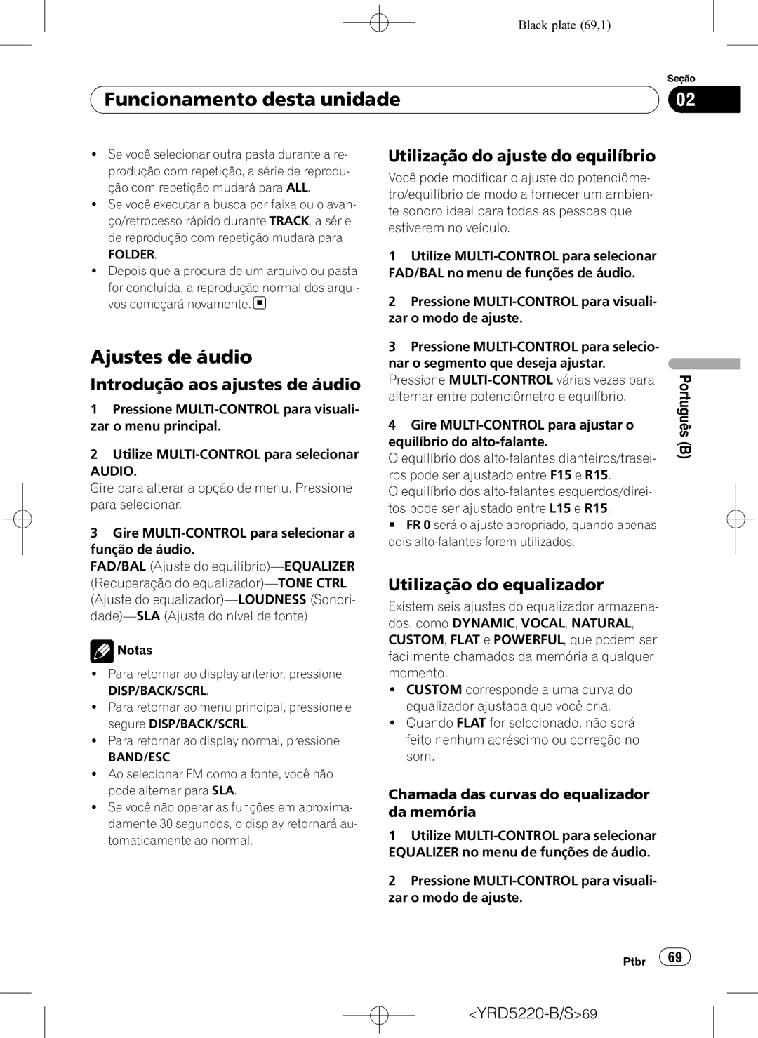 Pioneer DEH-2150UB owner manual Ajustes de áudio, Introdução aos ajustes de áudio, Utilização do ajuste do equilíbrio 