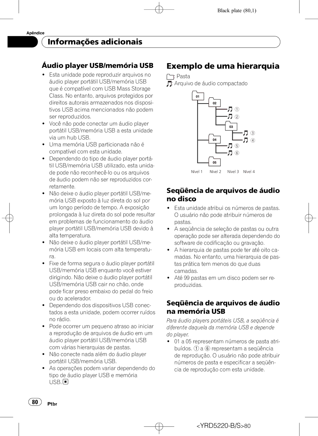 Pioneer DEH-2150UB Áudio player USB/memória USB Exemplo de uma hierarquia, Seqüência de arquivos de áudio no disco 