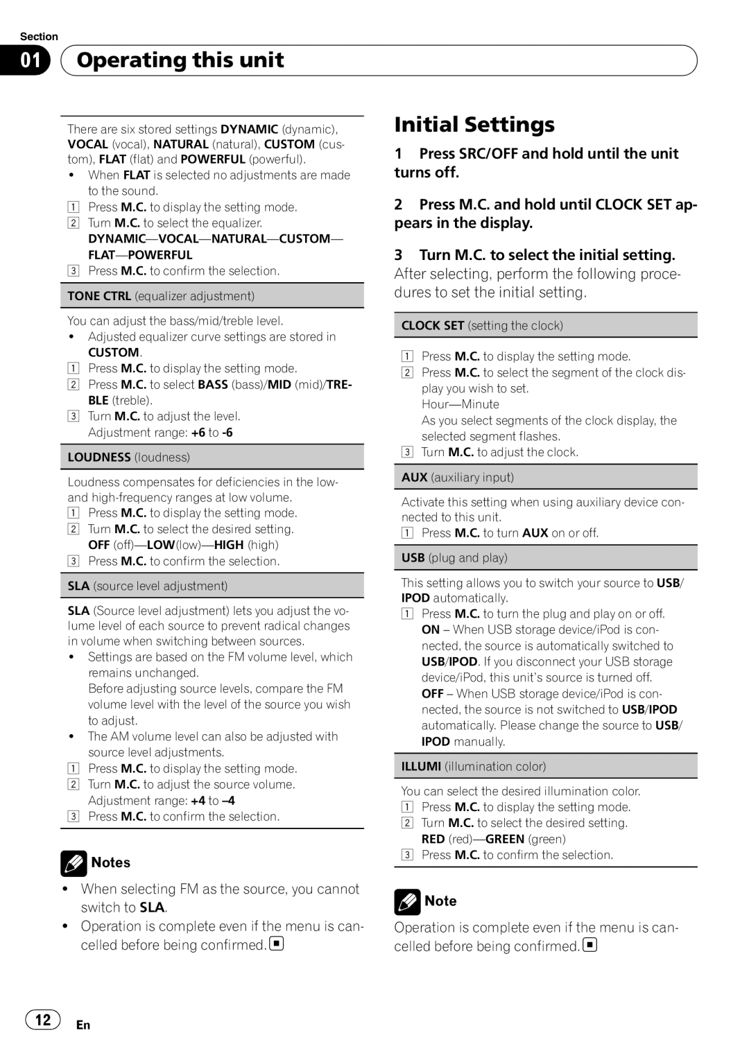 Pioneer DEH-2200UB owner manual Operating this unit Initial Settings 