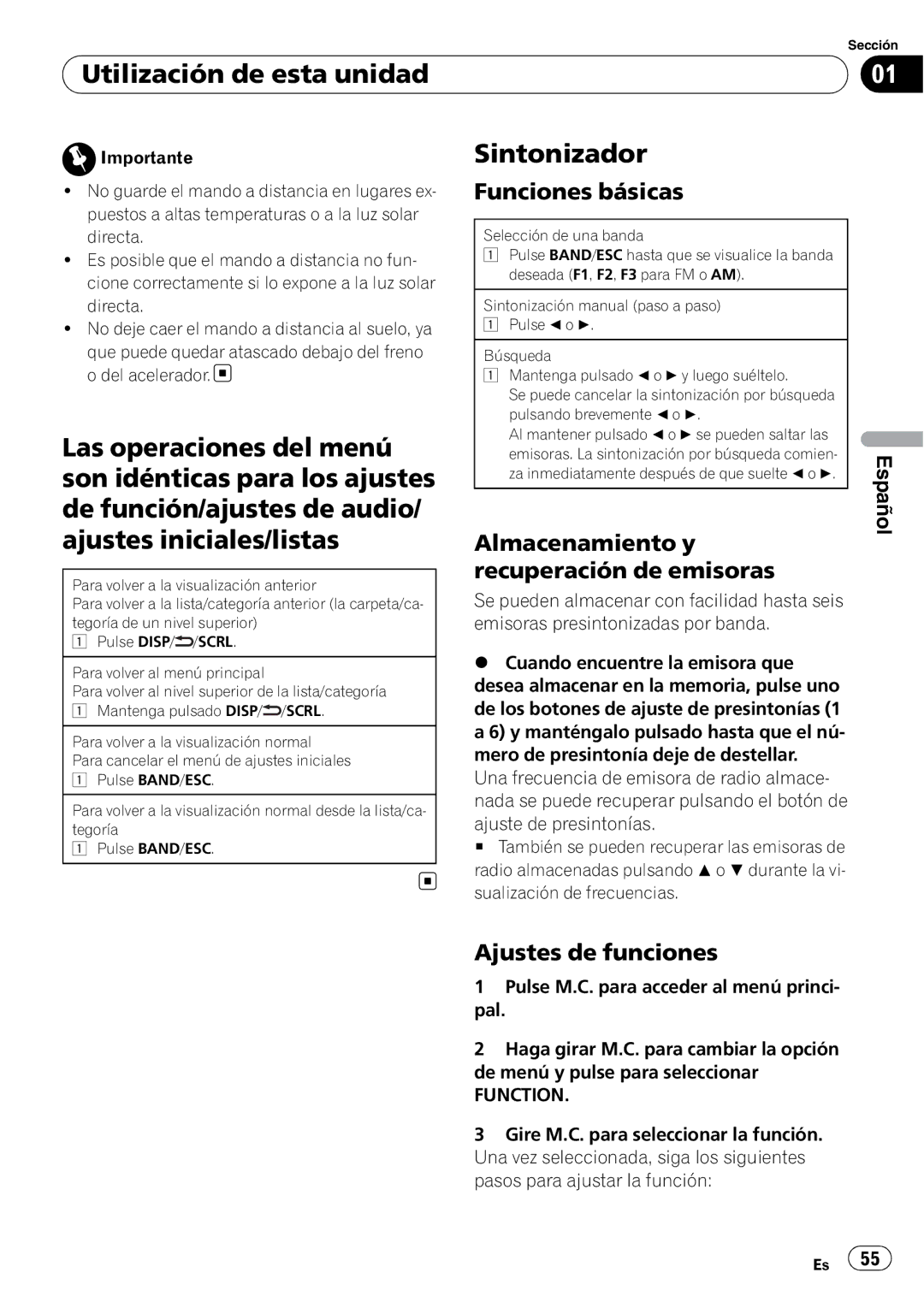 Pioneer DEH-2200UB Utilización de esta unidad, Sintonizador, Funciones básicas, Almacenamiento y recuperación de emisoras 