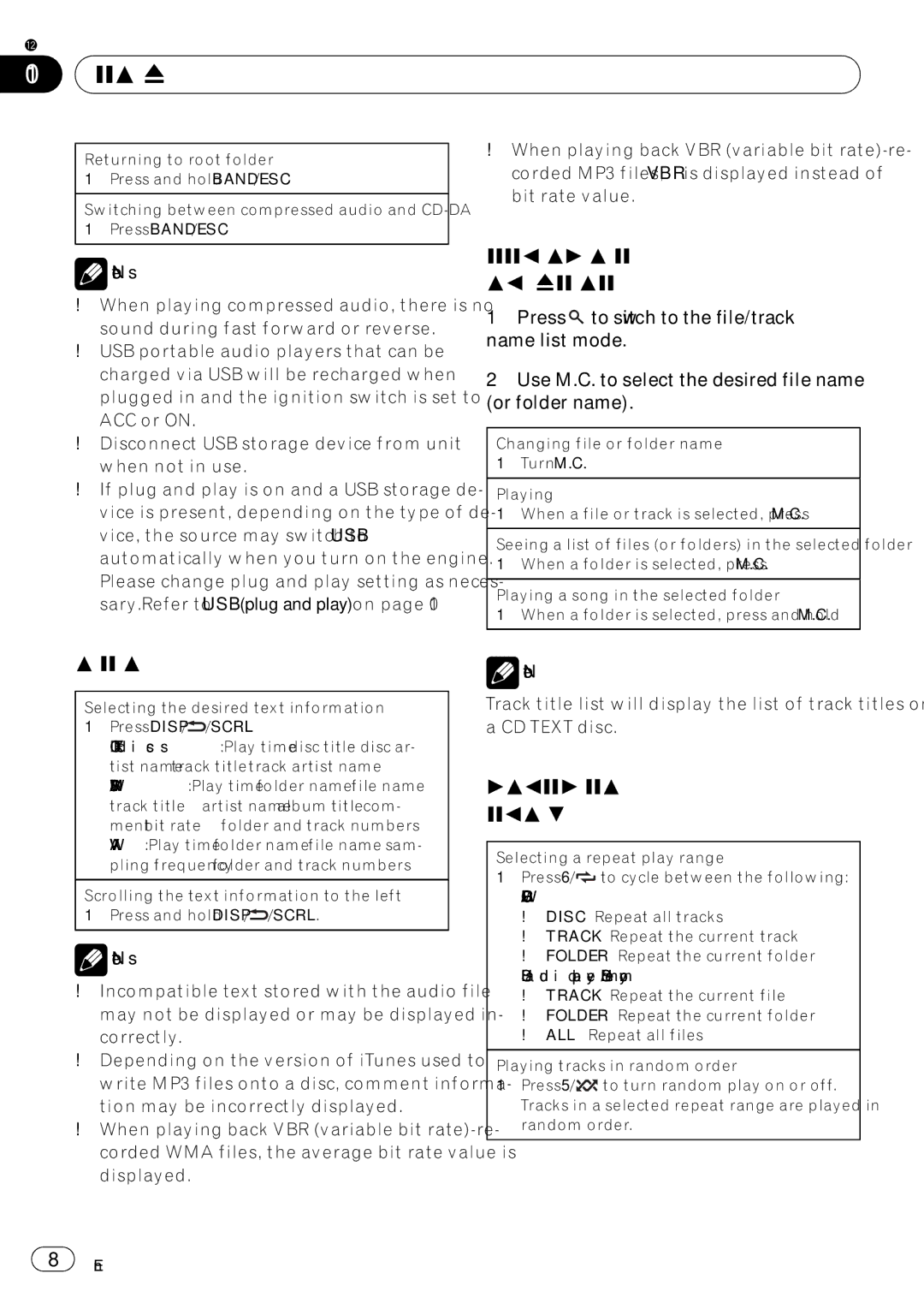 Pioneer DEH-22UB owner manual Displaying text information, Selecting and playing files/ tracks from the name list 