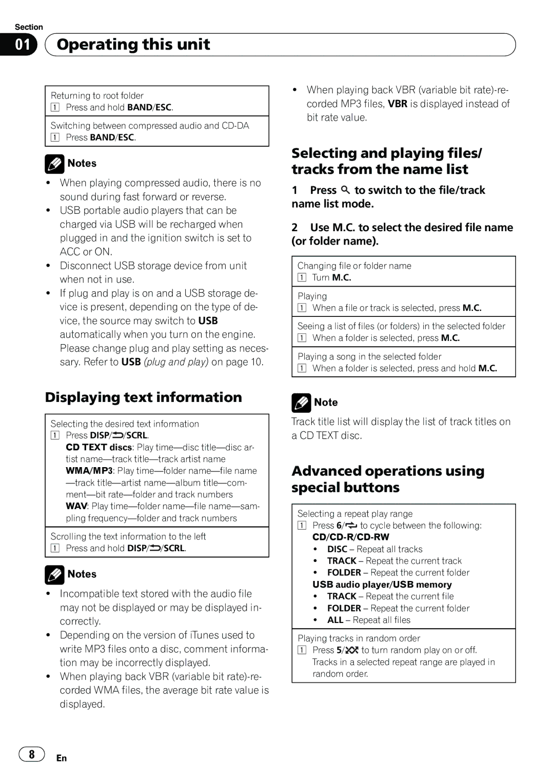 Pioneer DEH-22UB owner manual Displaying text information, Selecting and playing files/ tracks from the name list 