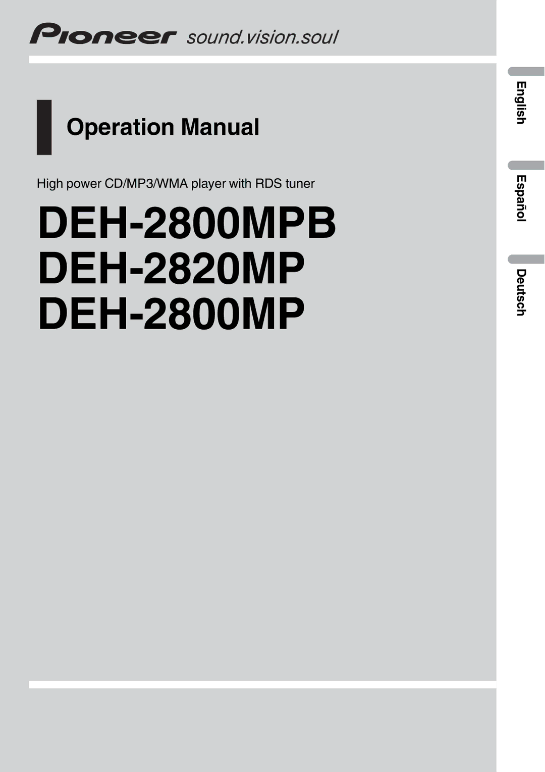 Pioneer DEH-2800MPB operation manual 