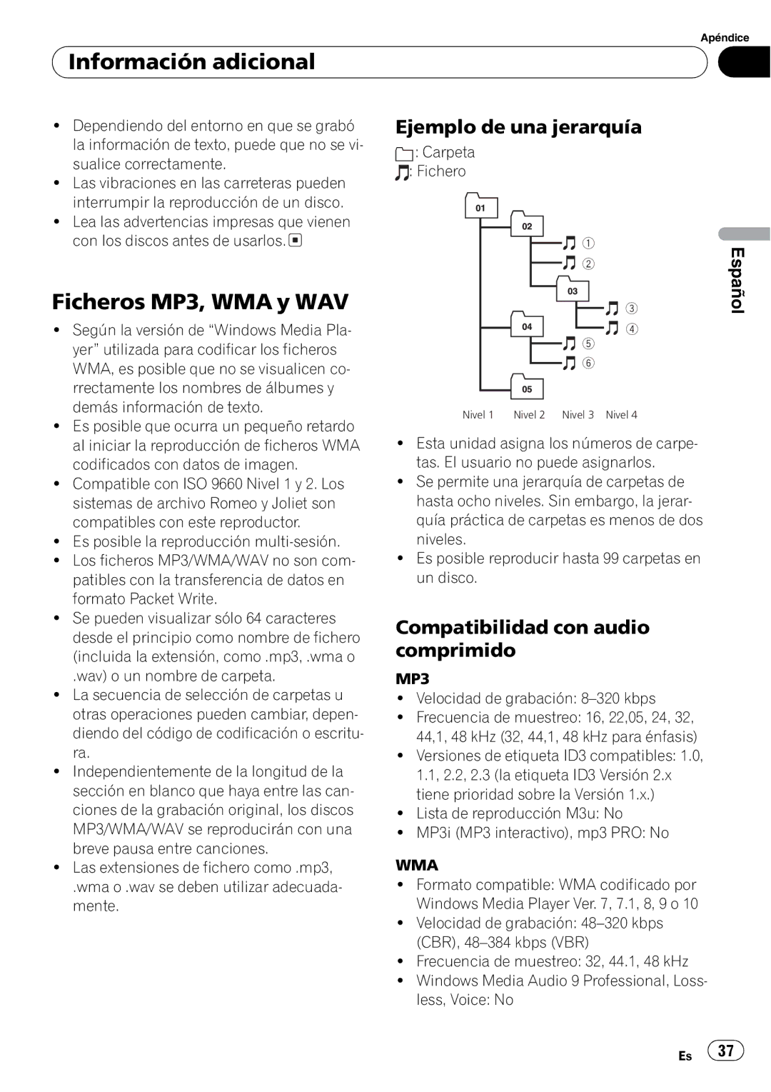 Pioneer DEH-2800MPB operation manual Nivel Nivel 2 Nivel 3 Nivel 