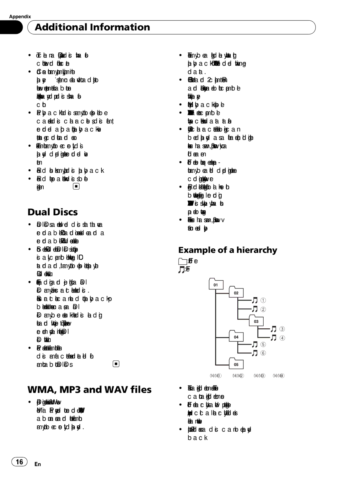 Pioneer DEH-2910MP Additional Information, Dual Discs, WMA, MP3 and WAV files, Example of a hierarchy, Folder File 