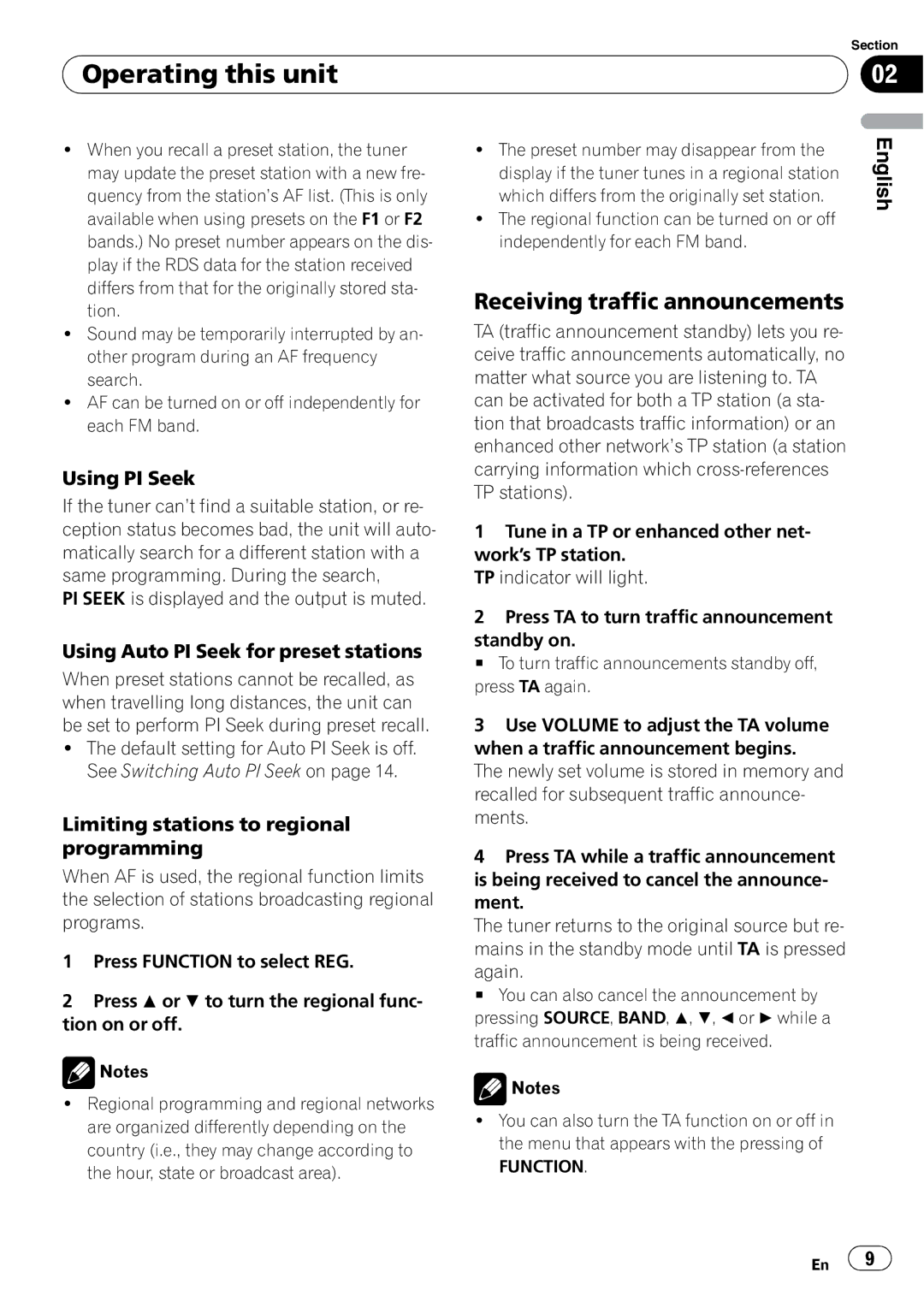 Pioneer DEH-2910MP operation manual Receiving traffic announcements, Using PI Seek 