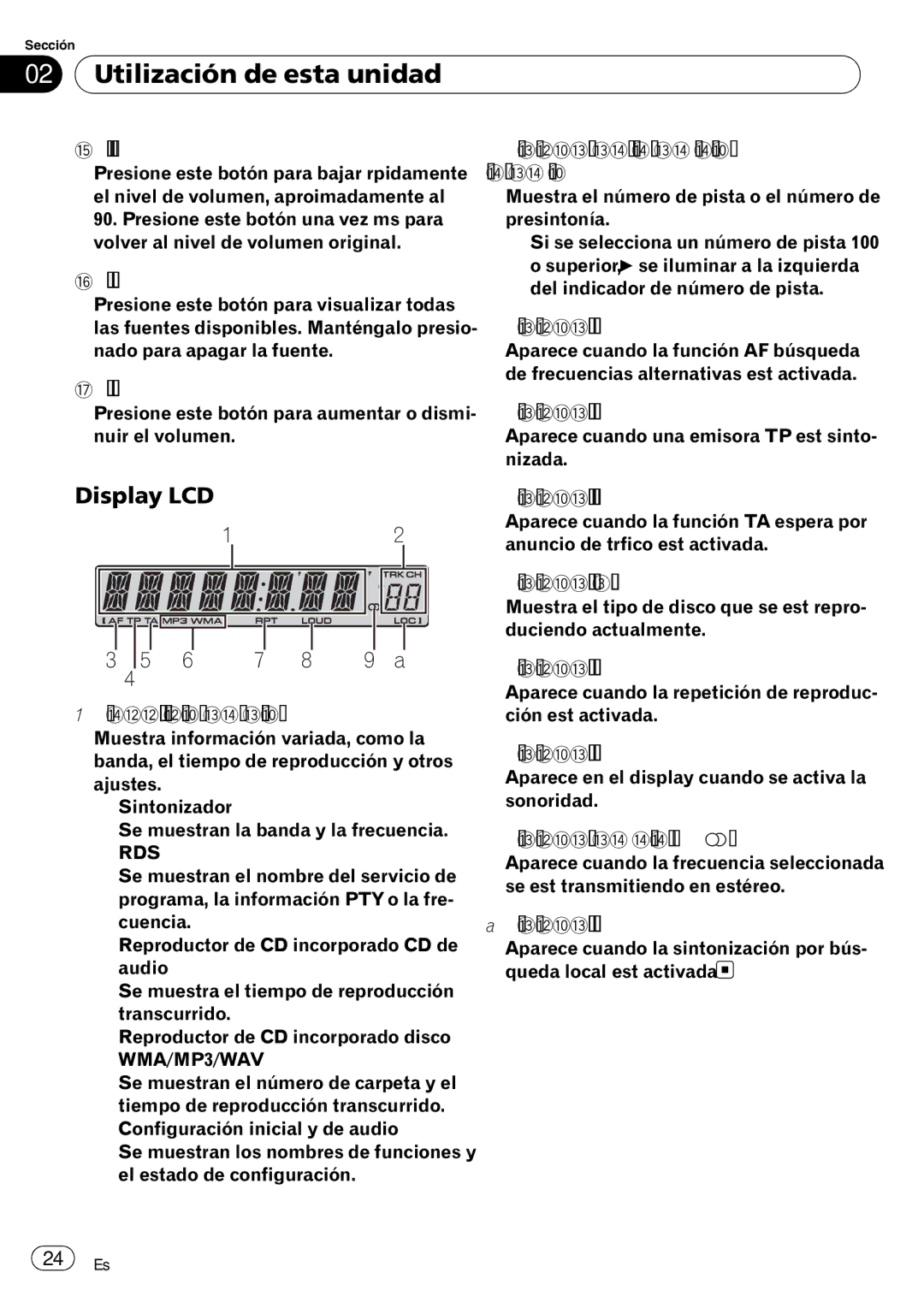 Pioneer DEH-3000MP operation manual Utilización de esta unidad, Display LCD, Indicador TA, Anuncio de tráfico está activada 