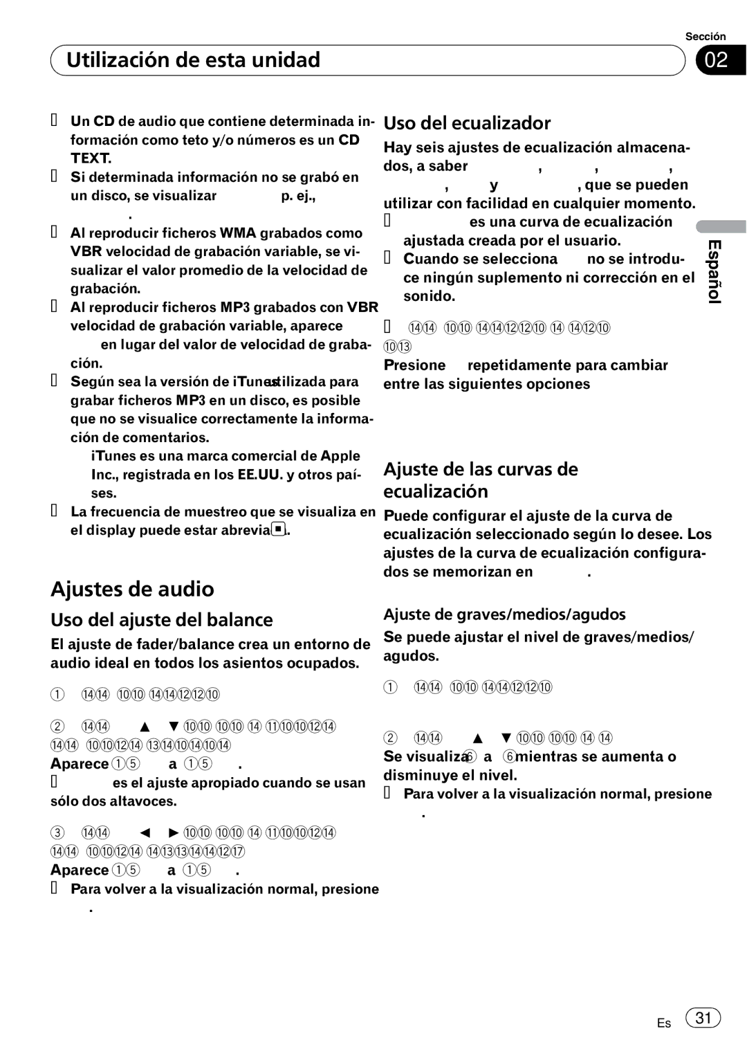 Pioneer DEH-3000MP Ajustes de audio, Uso del ecualizador, Ajuste de las curvas de ecualización, Uso del ajuste del balance 