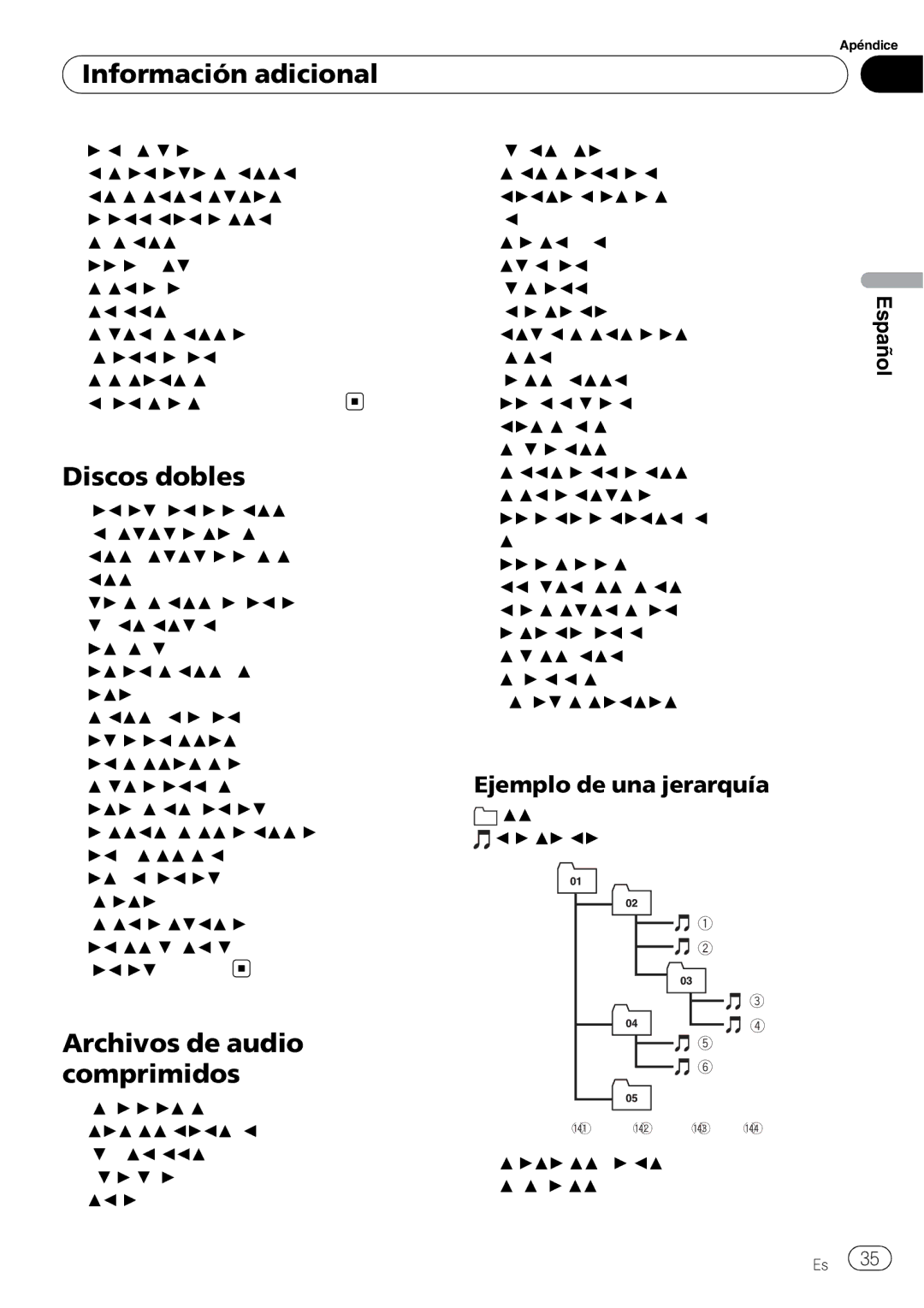Pioneer DEH-3000MP Información adicional, Discos dobles, Archivos de audio comprimidos, Ejemplo de una jerarquía 