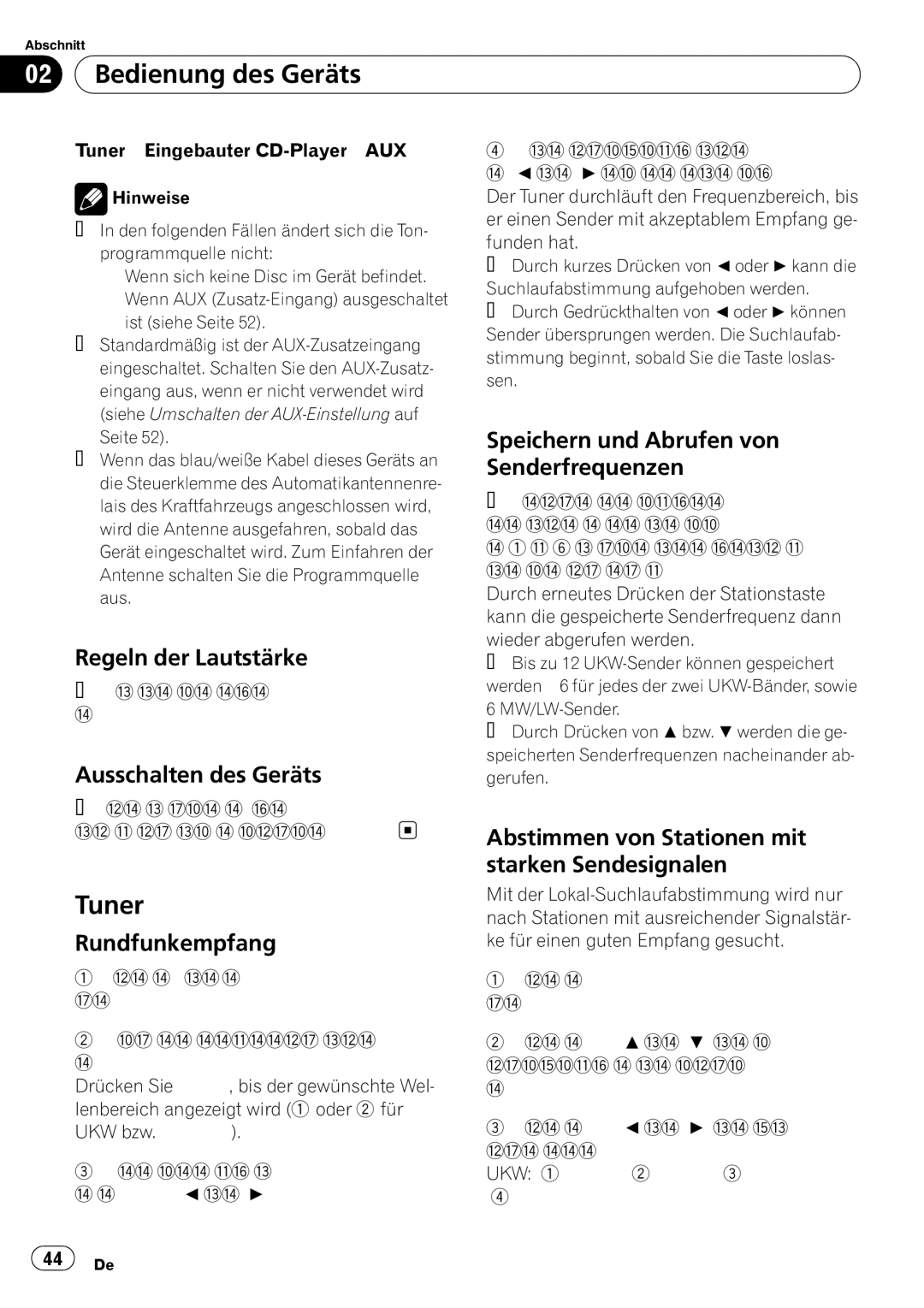 Pioneer DEH-3000MP Regeln der Lautstärke, Ausschalten des Geräts, Speichern und Abrufen von Senderfrequenzen 