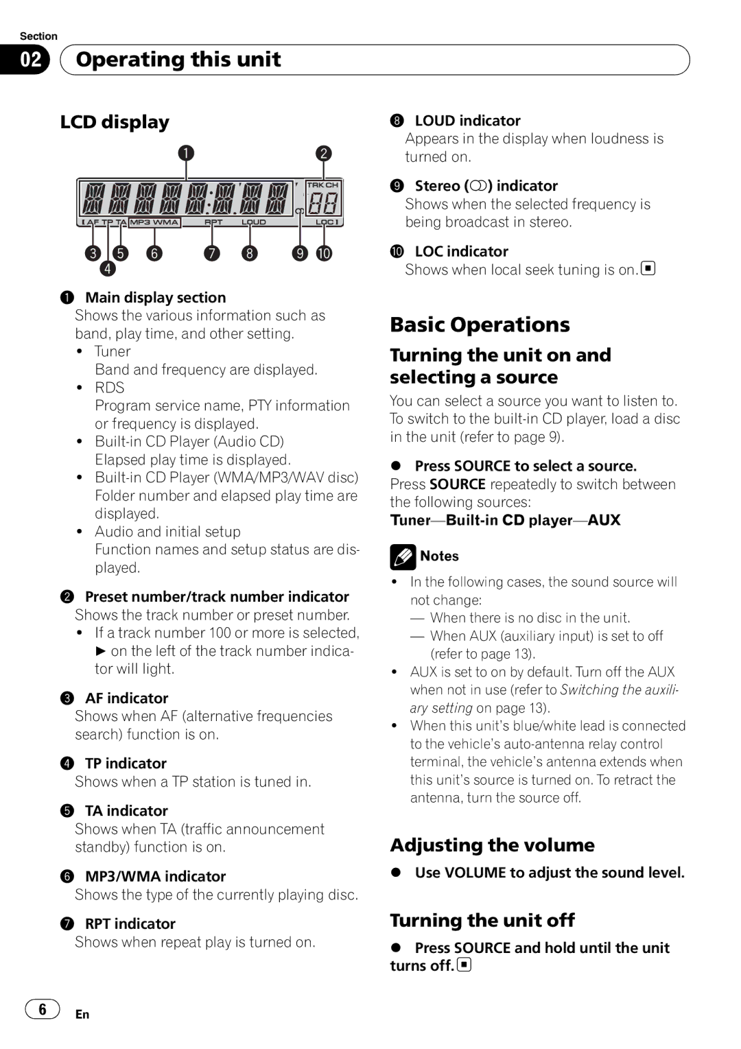 Pioneer DEH-3000MP operation manual Operating this unit, Basic Operations 