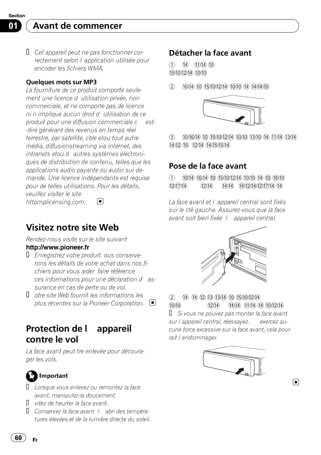 Pioneer DEH-3000MP operation manual Visitez notre site Web, Protection de l’appareil contre le vol, Détacher la face avant 