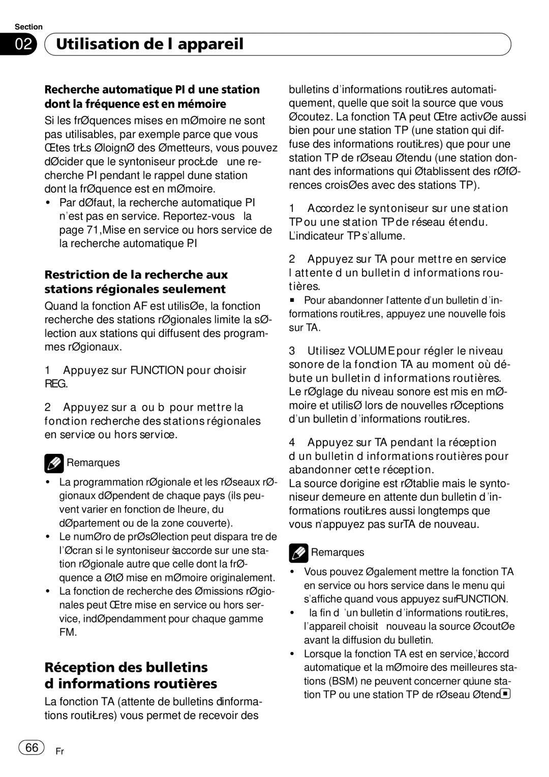 Pioneer DEH-3000MP operation manual Réception des bulletins d’informations routières 