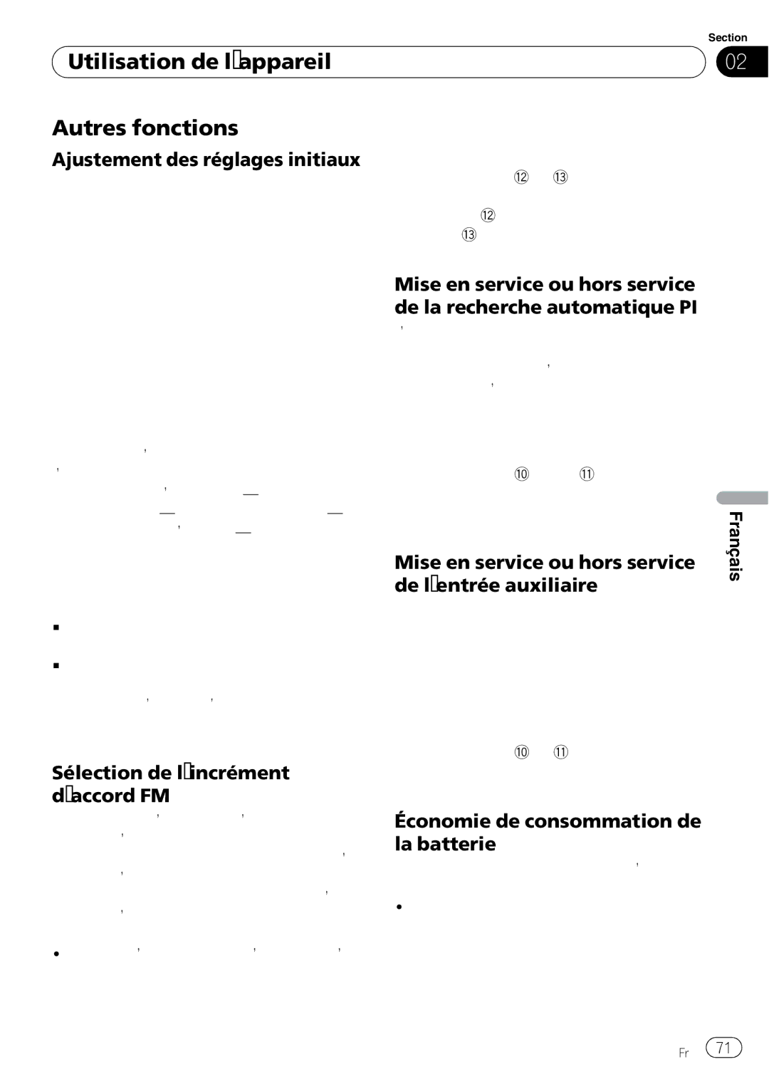 Pioneer DEH-3000MP operation manual Utilisation de l’appareil Autres fonctions, Ajustement des réglages initiaux 