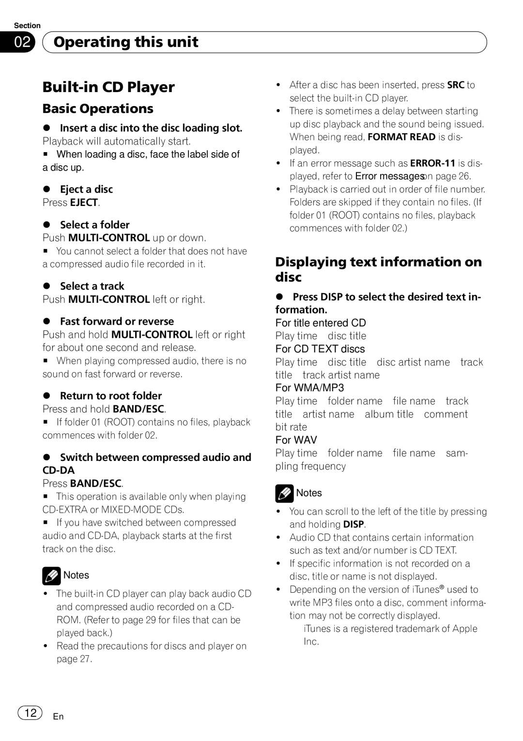 Pioneer DEH-3050UB operation manual Operating this unit Built-in CD Player, Displaying text information on, Disc, Cd-Da 